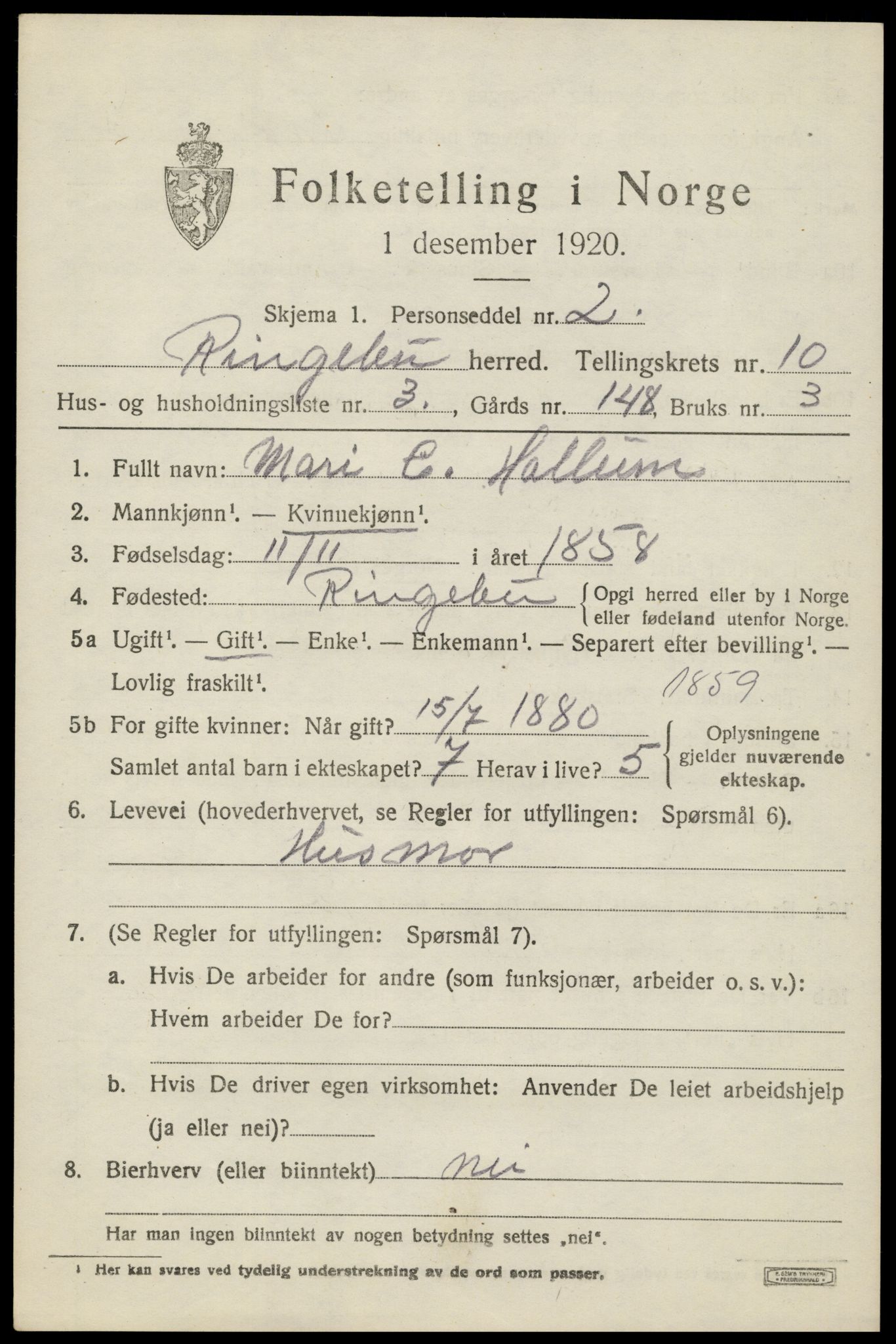 SAH, Folketelling 1920 for 0520 Ringebu herred, 1920, s. 9413
