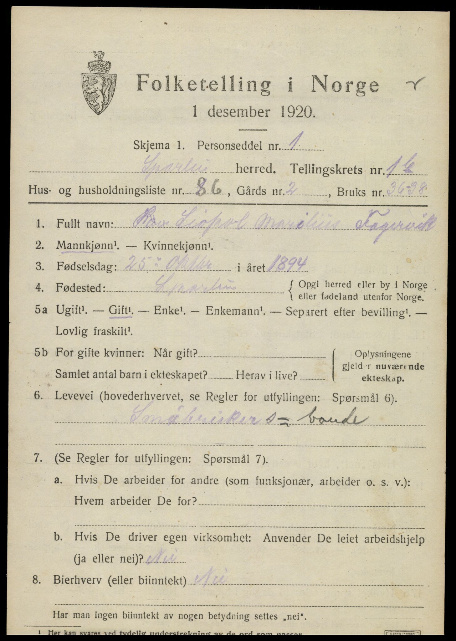 SAT, Folketelling 1920 for 1731 Sparbu herred, 1920, s. 3197