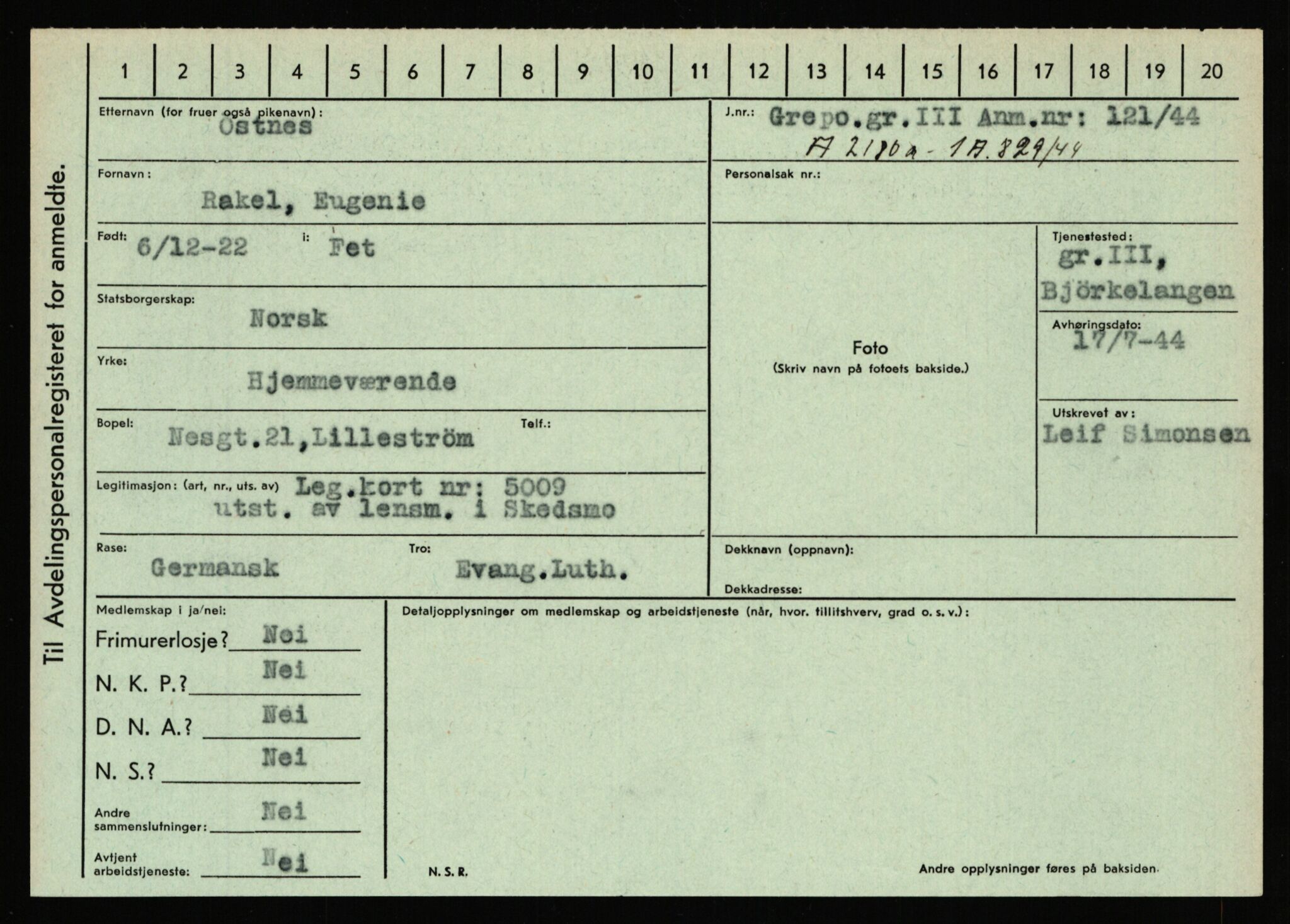 Statspolitiet - Hovedkontoret / Osloavdelingen, AV/RA-S-1329/C/Ca/L0012: Oanæs - Quistgaard	, 1943-1945, s. 2677