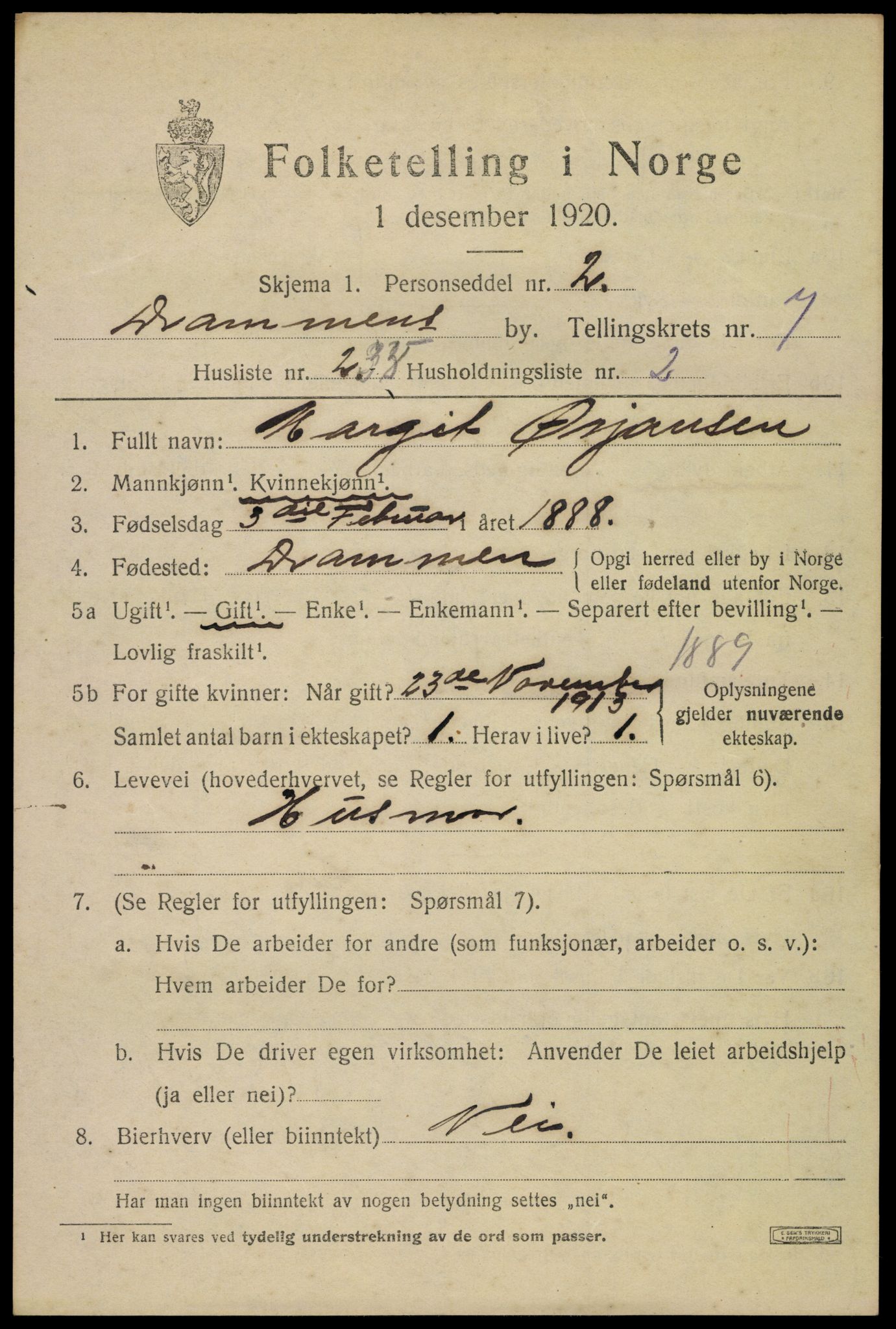 SAKO, Folketelling 1920 for 0602 Drammen kjøpstad, 1920, s. 51659
