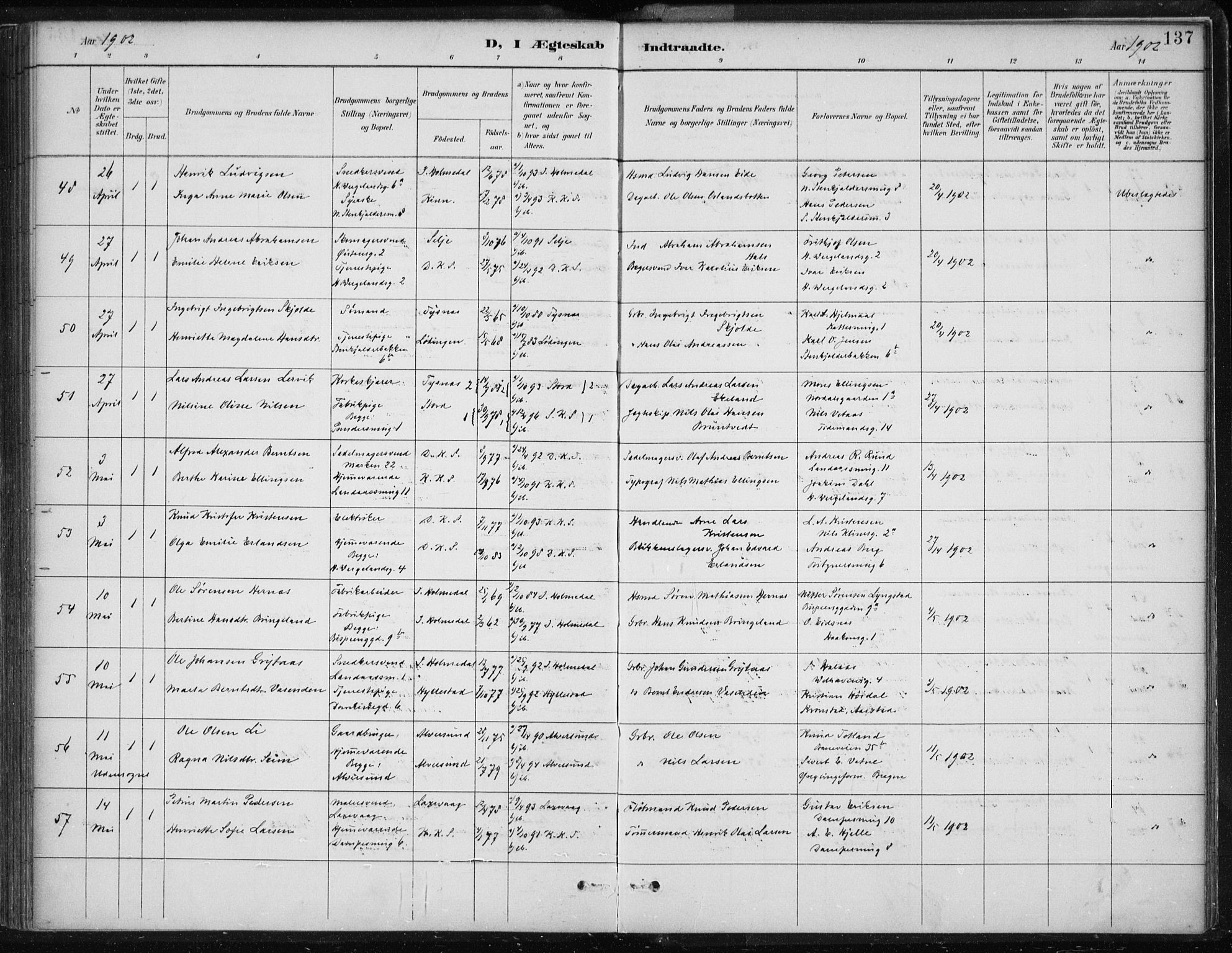 Korskirken sokneprestembete, SAB/A-76101/H/Hab: Klokkerbok nr. D 3, 1887-1906, s. 137