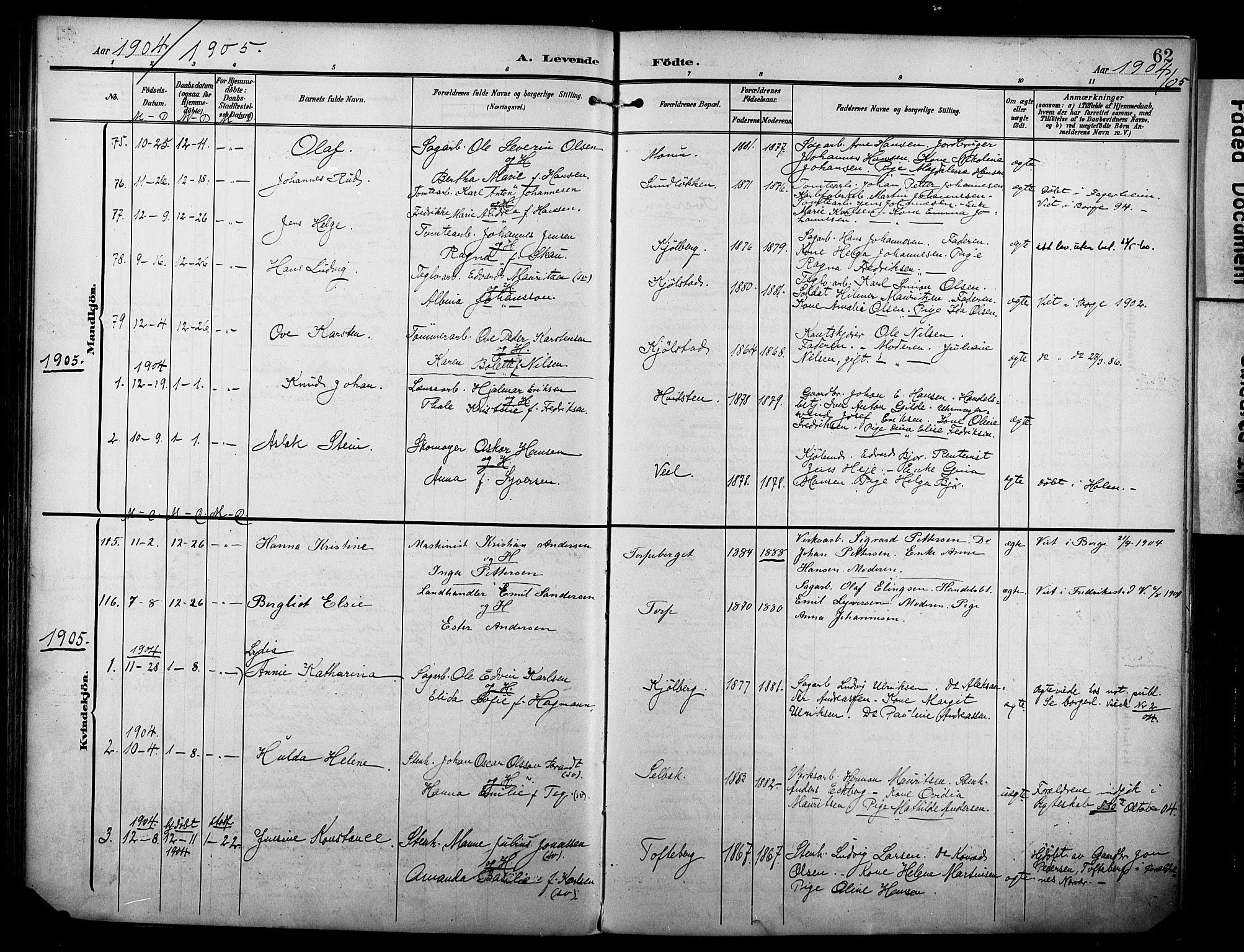 Borge prestekontor Kirkebøker, AV/SAO-A-10903/F/Fa/L0009: Ministerialbok nr. I 9, 1902-1911, s. 62