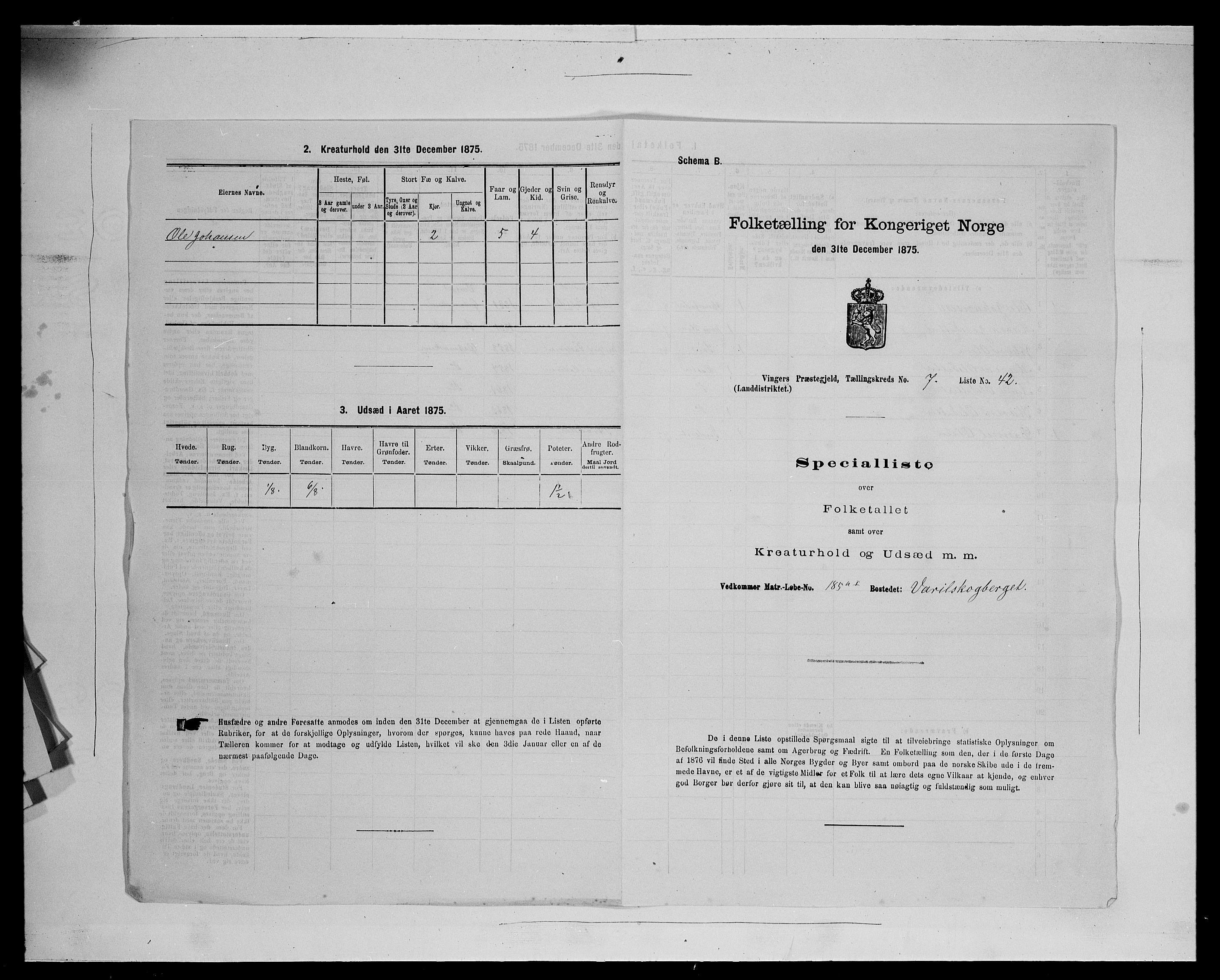 SAH, Folketelling 1875 for 0421L Vinger prestegjeld, Vinger sokn og Austmarka sokn, 1875, s. 1237