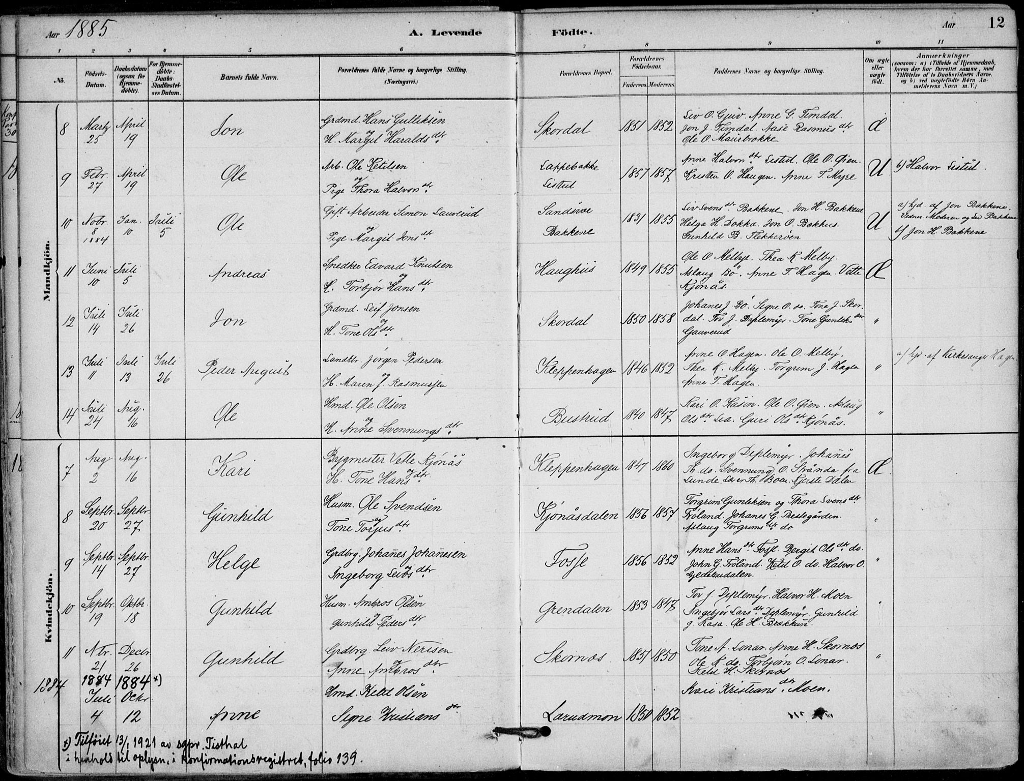Hjartdal kirkebøker, AV/SAKO-A-270/F/Fb/L0002: Ministerialbok nr. II 2, 1880-1932, s. 12