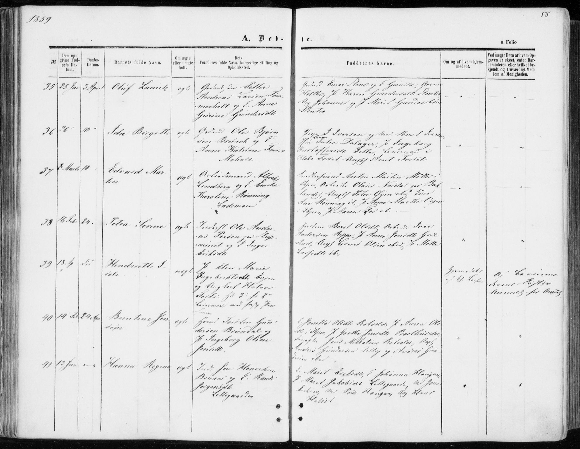 Ministerialprotokoller, klokkerbøker og fødselsregistre - Sør-Trøndelag, SAT/A-1456/606/L0292: Ministerialbok nr. 606A07, 1856-1865, s. 58
