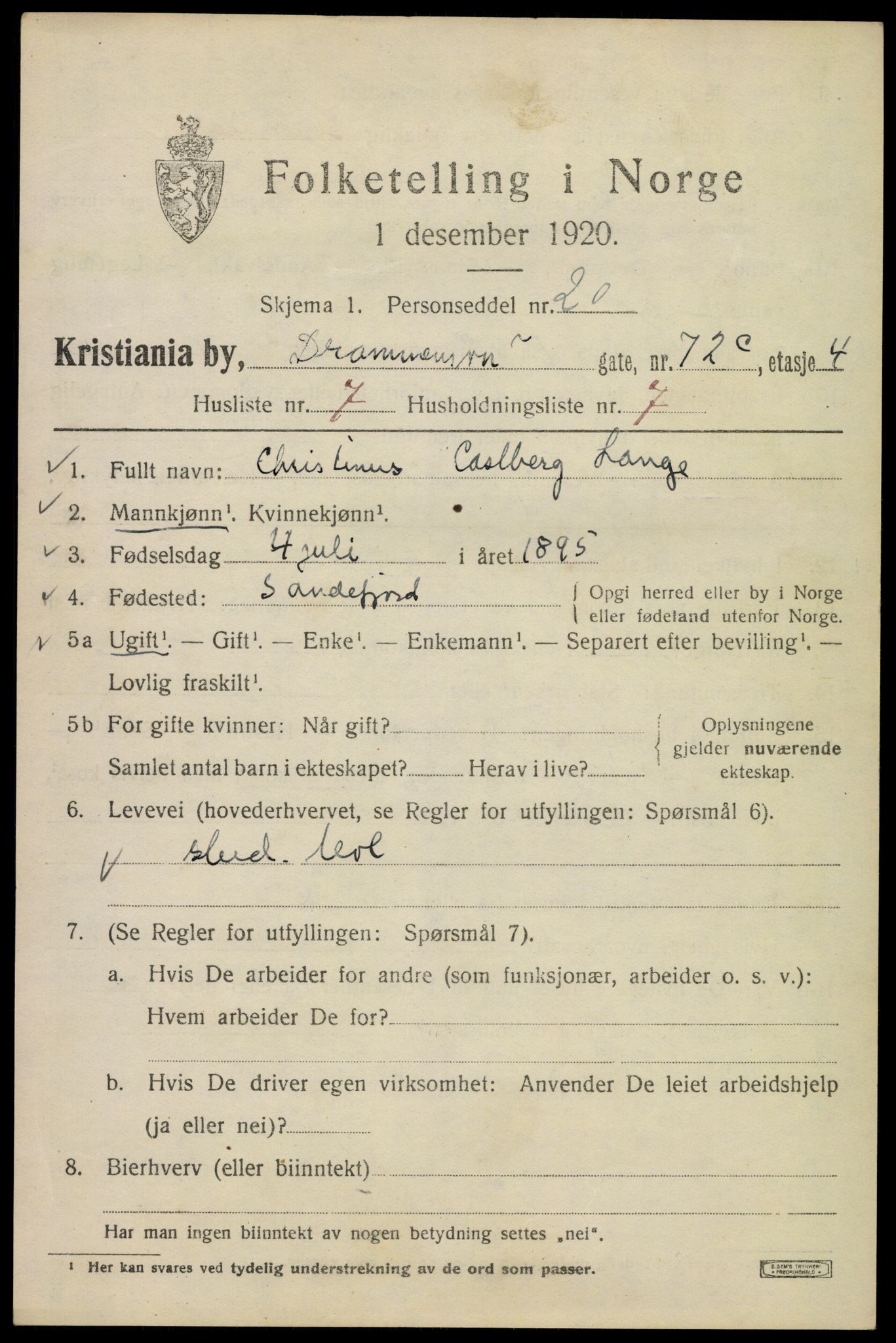 SAO, Folketelling 1920 for 0301 Kristiania kjøpstad, 1920, s. 202419