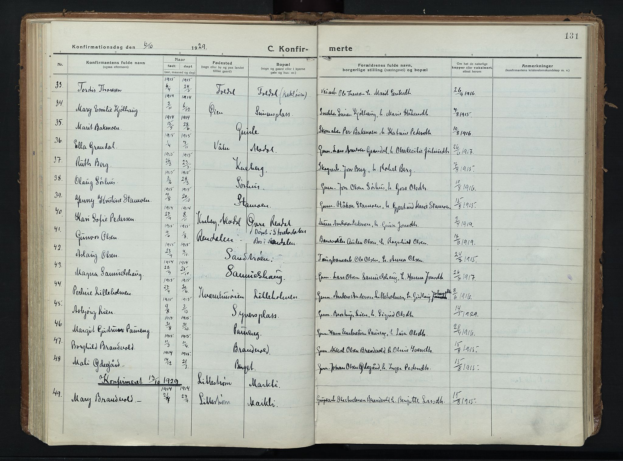 Alvdal prestekontor, AV/SAH-PREST-060/H/Ha/Haa/L0006: Ministerialbok nr. 6, 1920-1937, s. 131