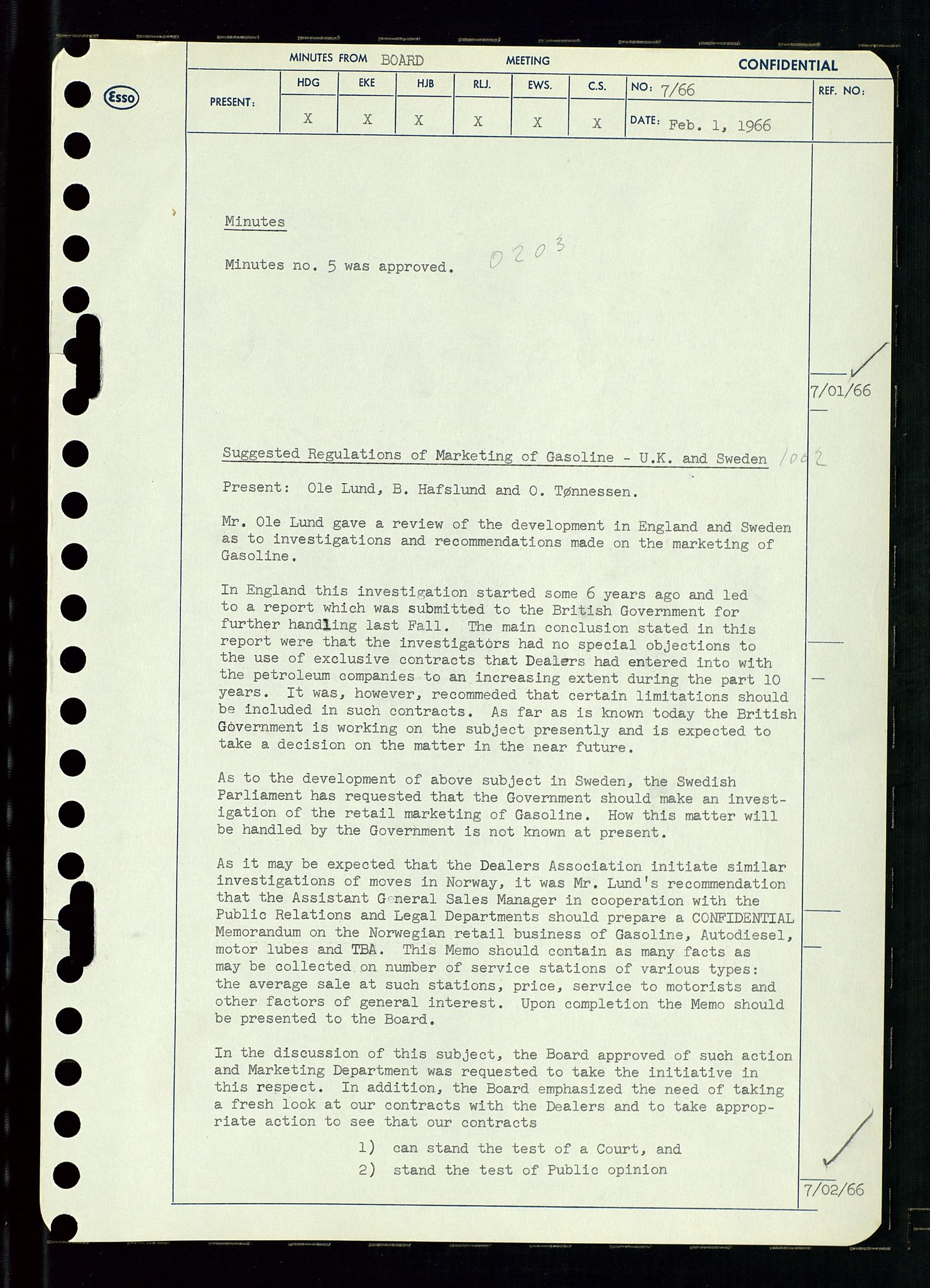 Pa 0982 - Esso Norge A/S, AV/SAST-A-100448/A/Aa/L0002/0002: Den administrerende direksjon Board minutes (styrereferater) / Den administrerende direksjon Board minutes (styrereferater), 1966, s. 16