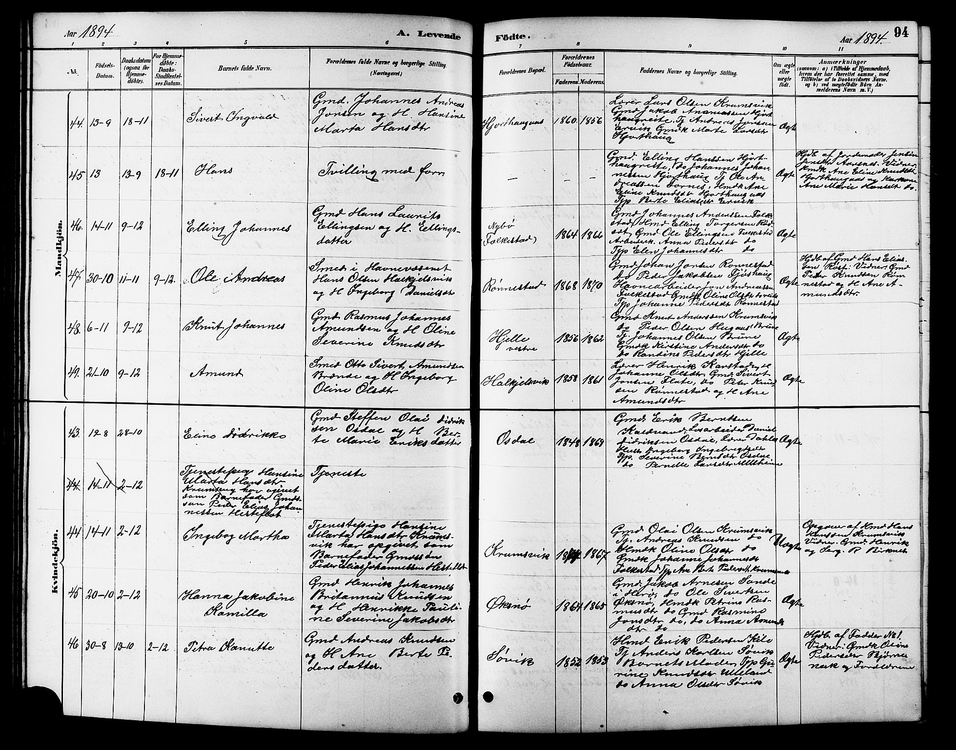 Ministerialprotokoller, klokkerbøker og fødselsregistre - Møre og Romsdal, AV/SAT-A-1454/511/L0158: Klokkerbok nr. 511C04, 1884-1903, s. 94