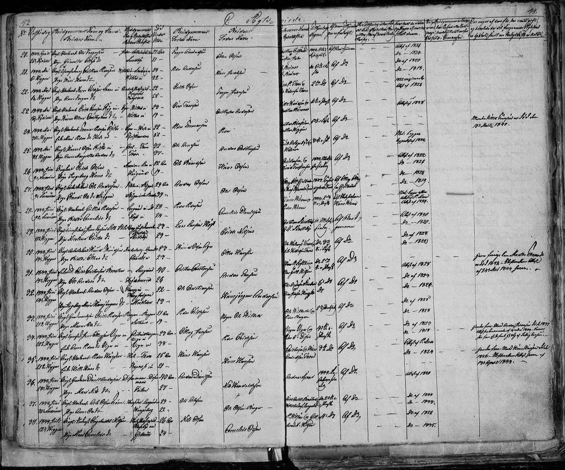 Modum kirkebøker, AV/SAKO-A-234/G/Ga/L0004: Klokkerbok nr. I 4, 1843-1846, s. 43-44