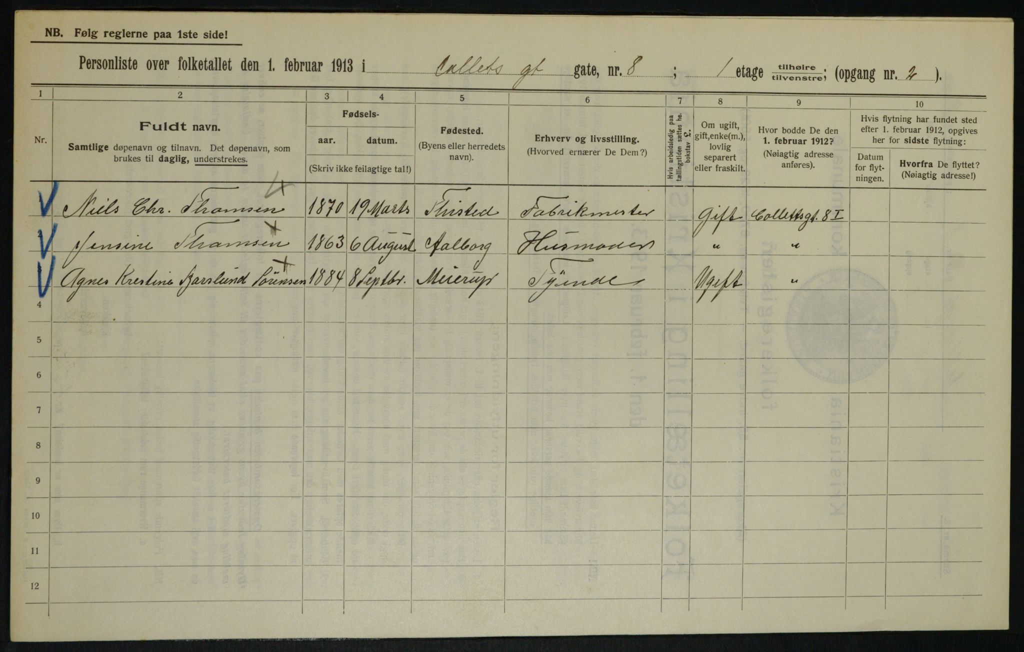 OBA, Kommunal folketelling 1.2.1913 for Kristiania, 1913, s. 13103