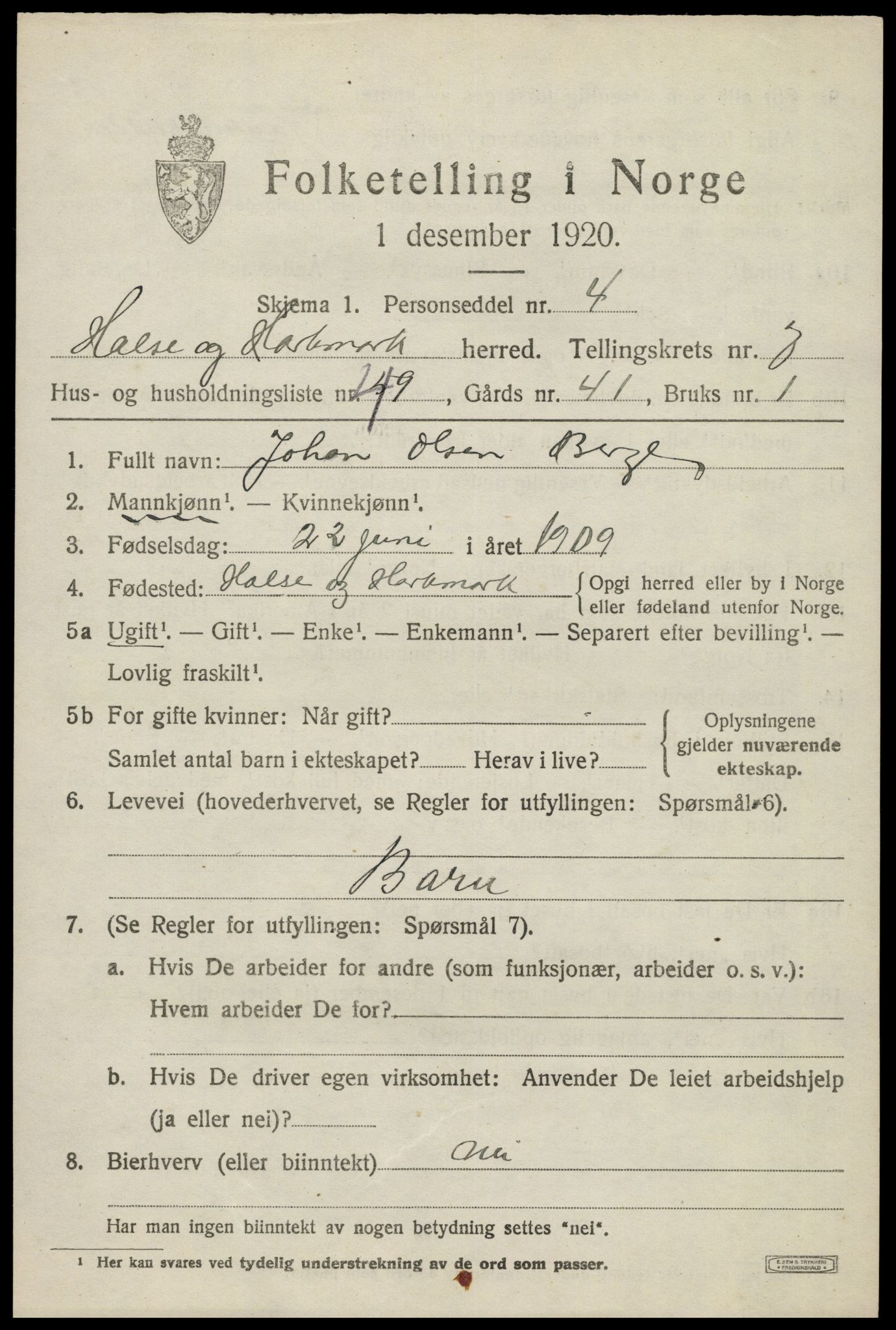 SAK, Folketelling 1920 for 1019 Halse og Harkmark herred, 1920, s. 4217