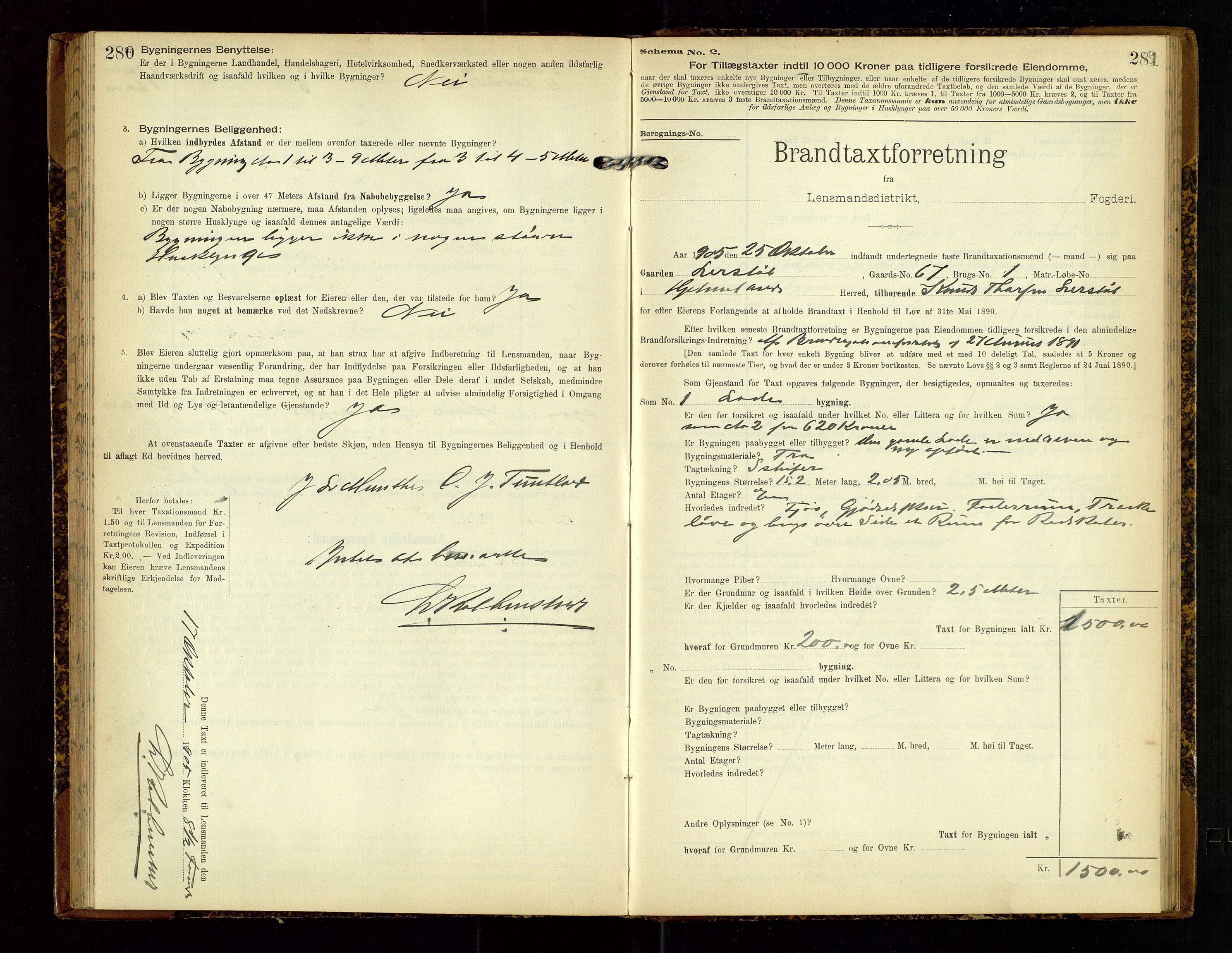 Hjelmeland lensmannskontor, AV/SAST-A-100439/Gob/L0002: "Brandtaxationsprotokol", 1904-1920, s. 280-281