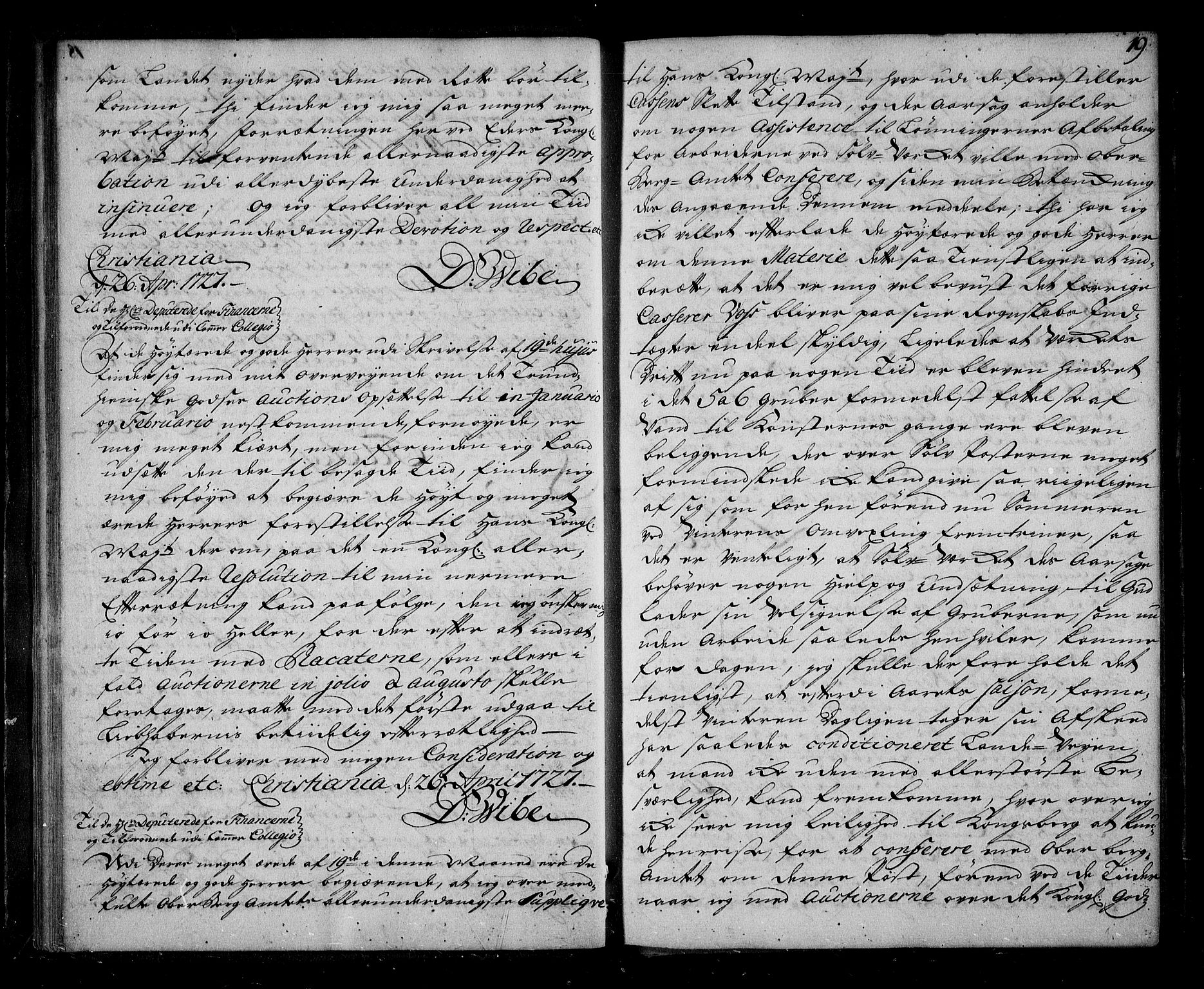 Stattholderembetet 1572-1771, AV/RA-EA-2870/Be/L0002: Relasjons- og korrespondanseprotokoll, 1726-1731, s. 18b-19a