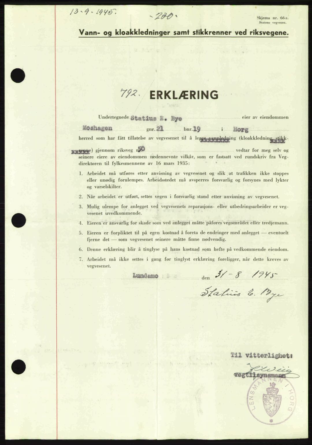 Gauldal sorenskriveri, SAT/A-0014/1/2/2C: Pantebok nr. A1a, 1945-1945, Dagboknr: 792/1945