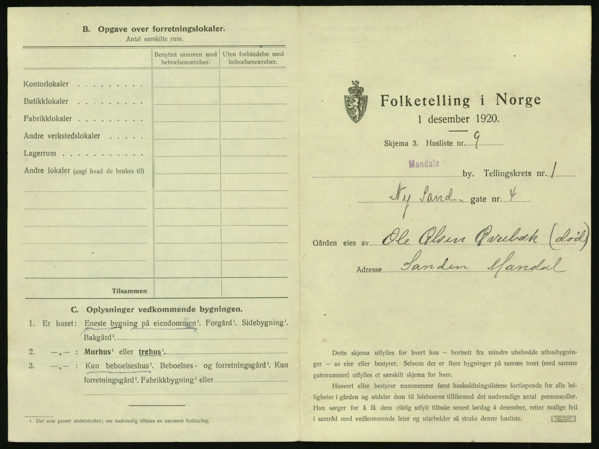 SAK, Folketelling 1920 for 1002 Mandal ladested, 1920, s. 61