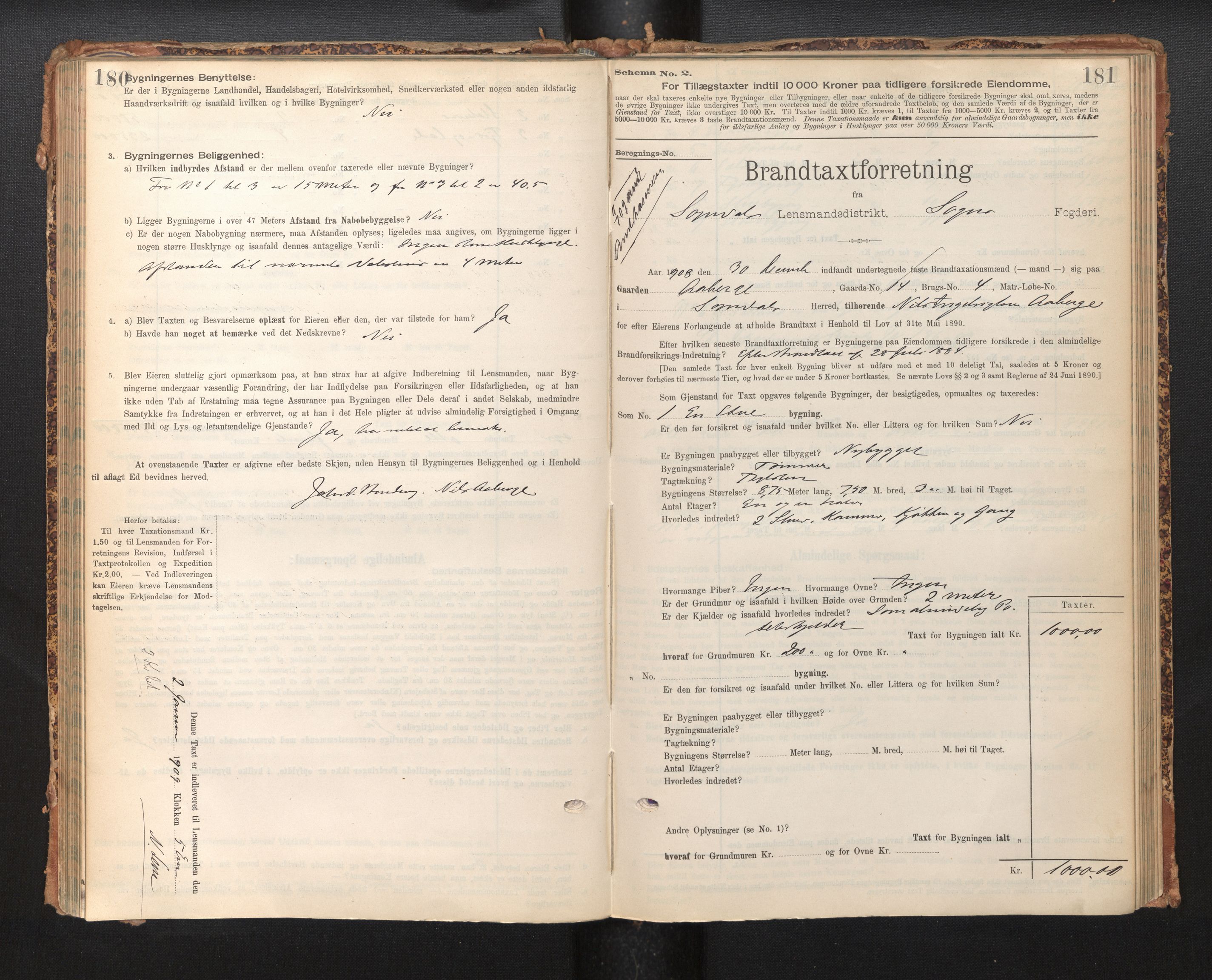 Lensmannen i Sogndal, SAB/A-29901/0012/L0009: Branntakstprotokoll, skjematakst, 1901-1914, s. 180-181