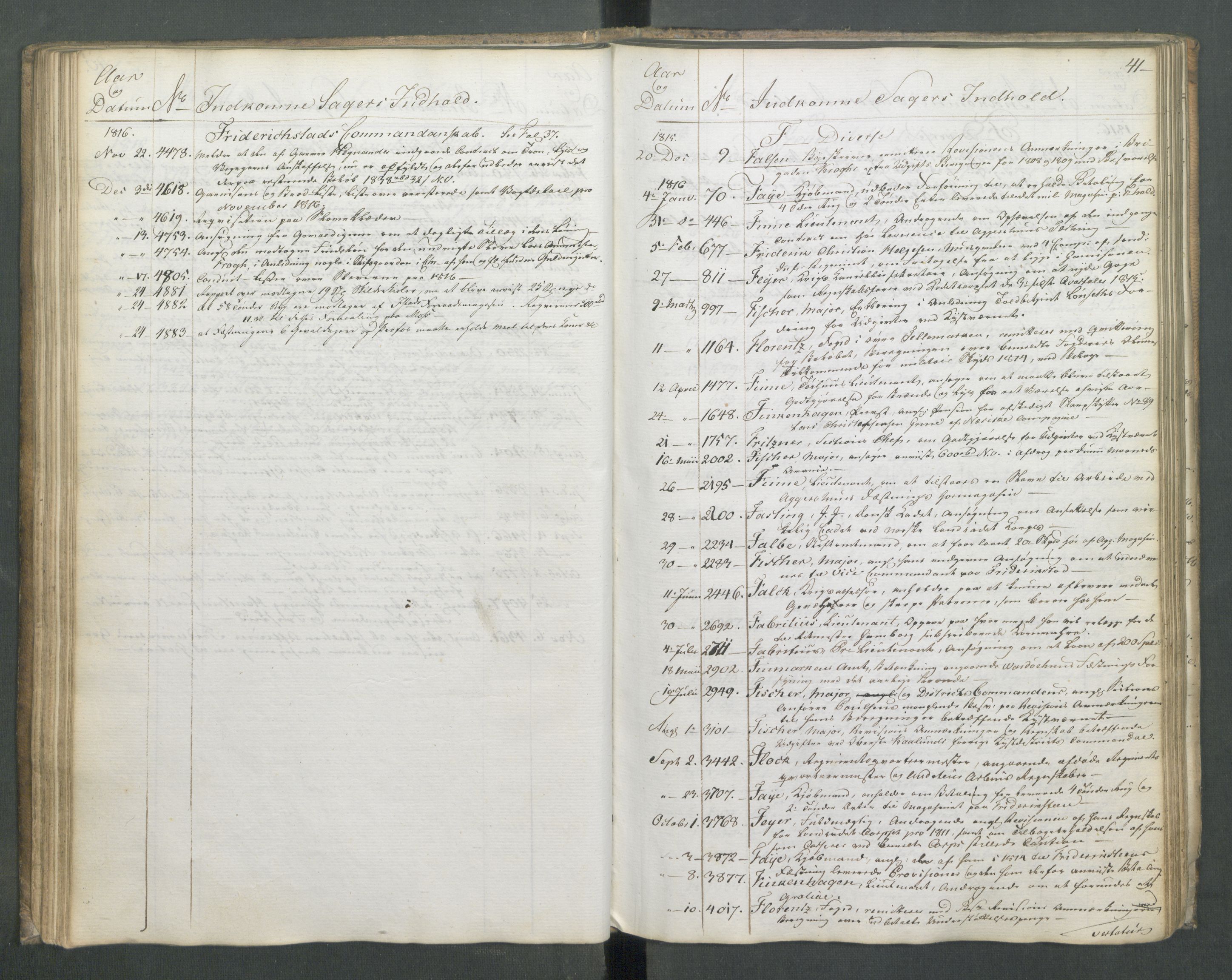 Armédepartementet, RA/RAFA-3493/C/Ca/L0010: 6. Departements Register Indg., 1816, s. 41