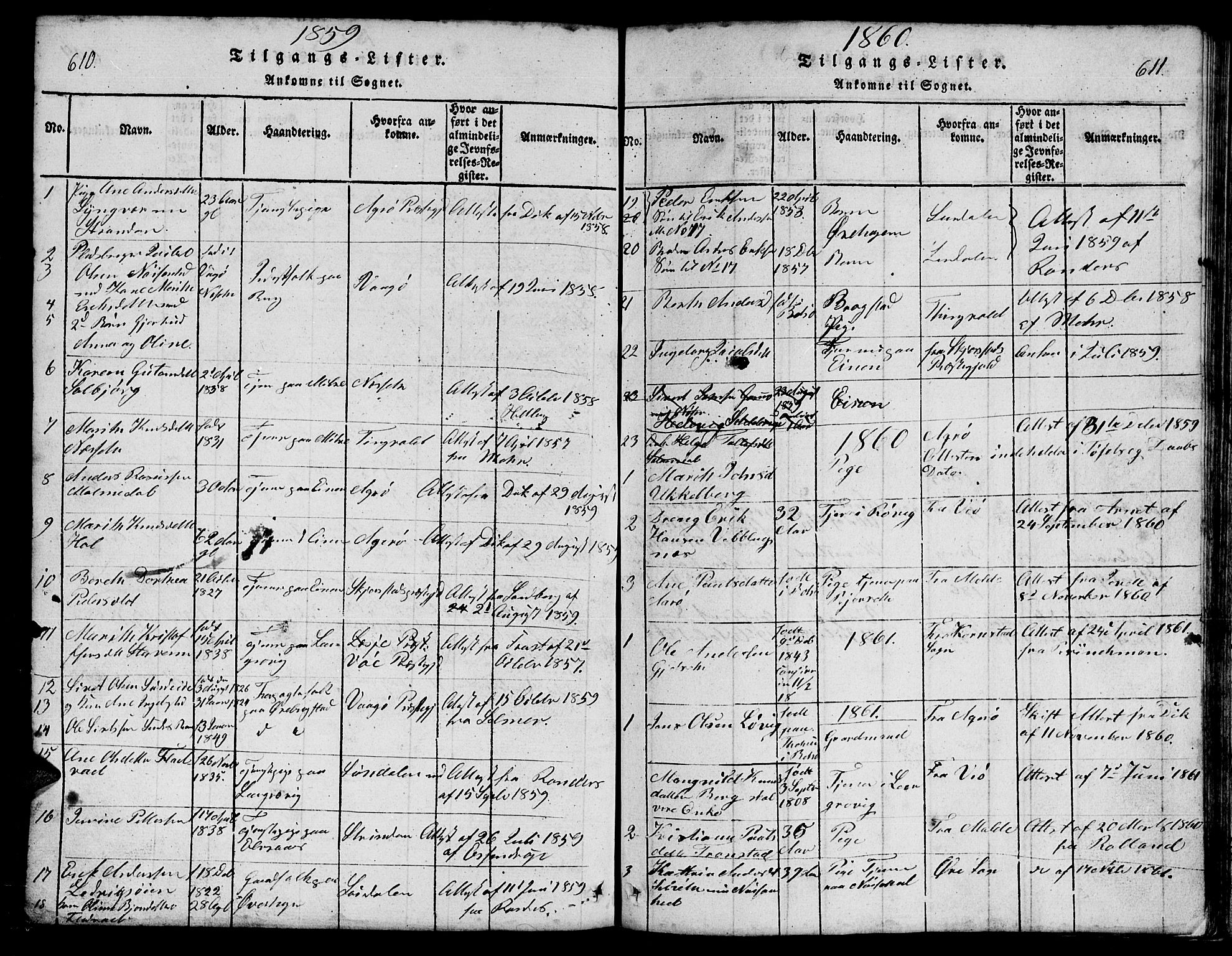 Ministerialprotokoller, klokkerbøker og fødselsregistre - Møre og Romsdal, AV/SAT-A-1454/555/L0665: Klokkerbok nr. 555C01, 1818-1868, s. 610-611