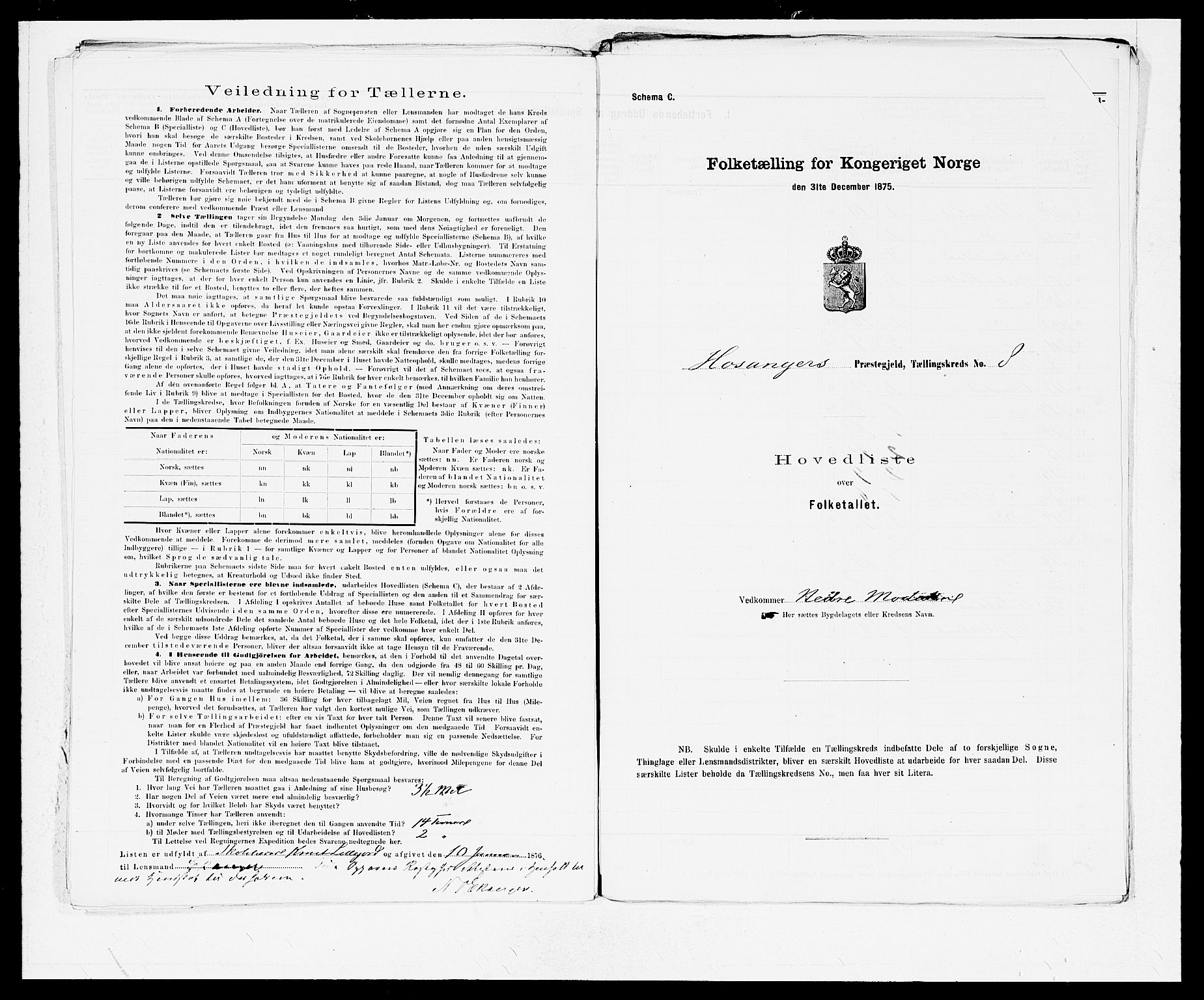 SAB, Folketelling 1875 for 1253P Hosanger prestegjeld, 1875, s. 16