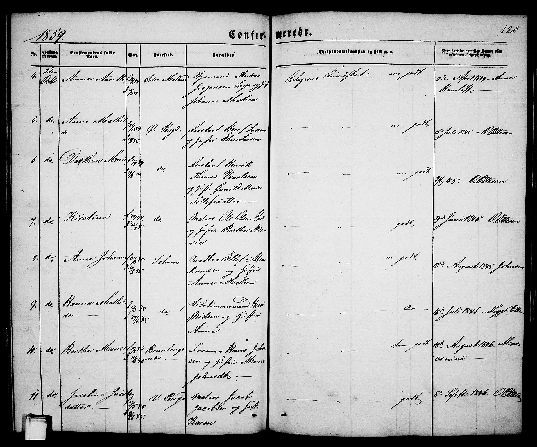 Porsgrunn kirkebøker , AV/SAKO-A-104/G/Ga/L0002: Klokkerbok nr. I 2, 1847-1877, s. 128