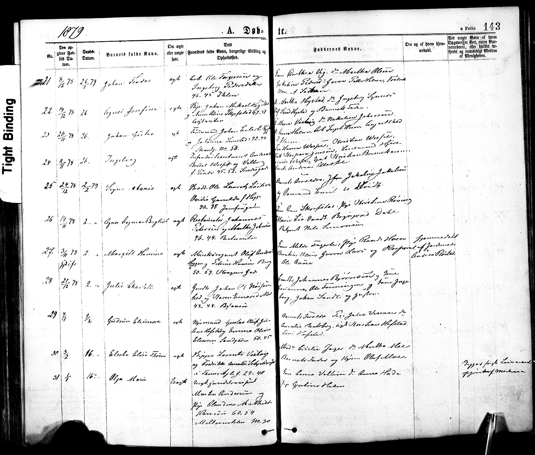 Ministerialprotokoller, klokkerbøker og fødselsregistre - Sør-Trøndelag, SAT/A-1456/602/L0118: Ministerialbok nr. 602A16, 1873-1879, s. 143
