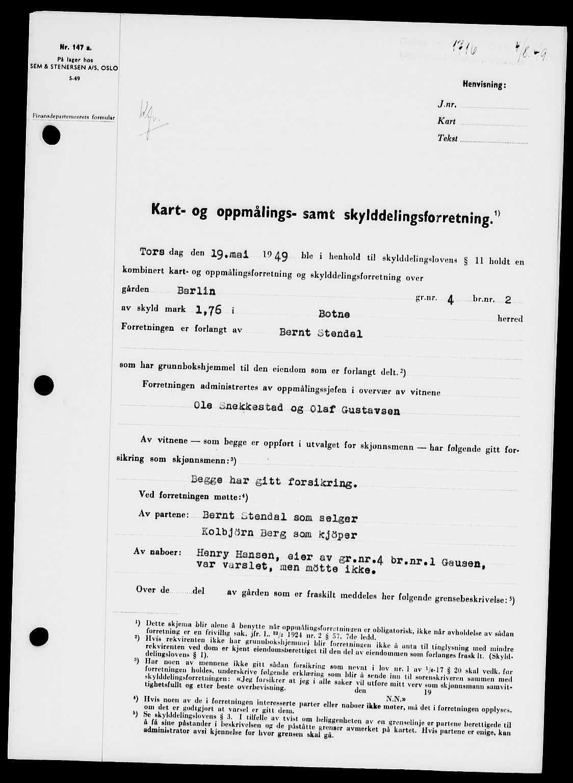 Holmestrand sorenskriveri, SAKO/A-67/G/Ga/Gaa/L0067: Pantebok nr. A-67, 1949-1949, Dagboknr: 1716/1949