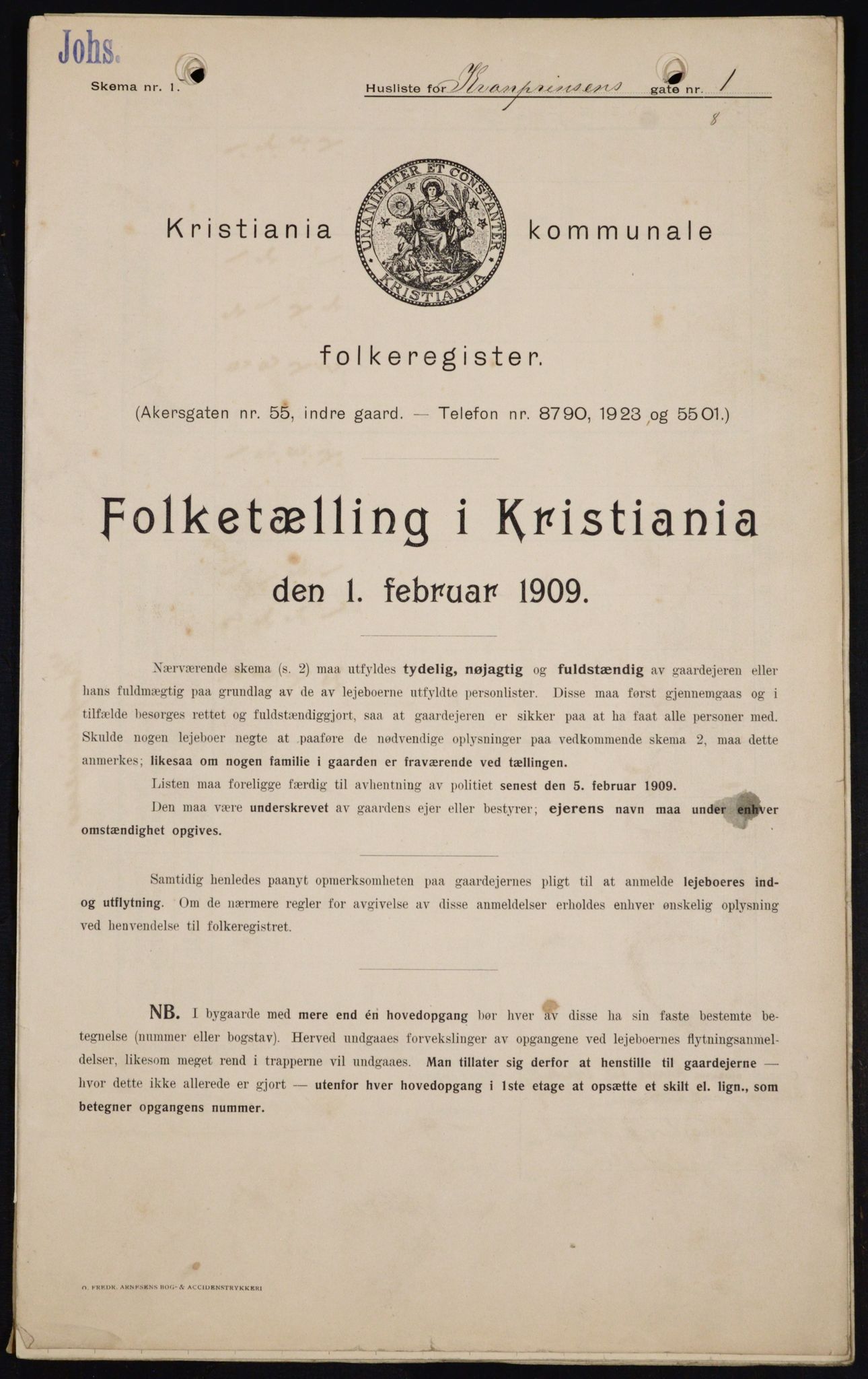 OBA, Kommunal folketelling 1.2.1909 for Kristiania kjøpstad, 1909, s. 49956
