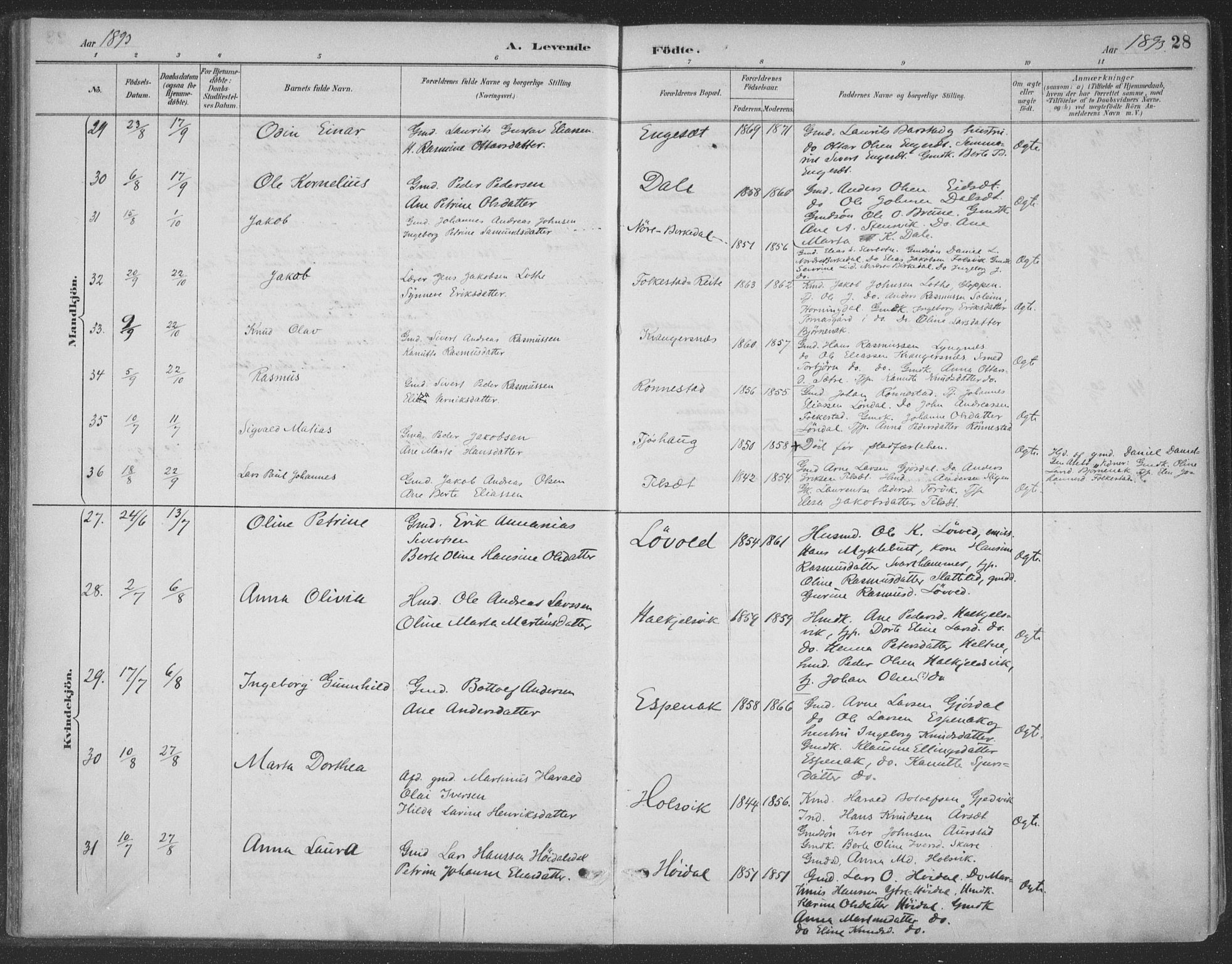 Ministerialprotokoller, klokkerbøker og fødselsregistre - Møre og Romsdal, AV/SAT-A-1454/511/L0142: Ministerialbok nr. 511A09, 1891-1905, s. 28