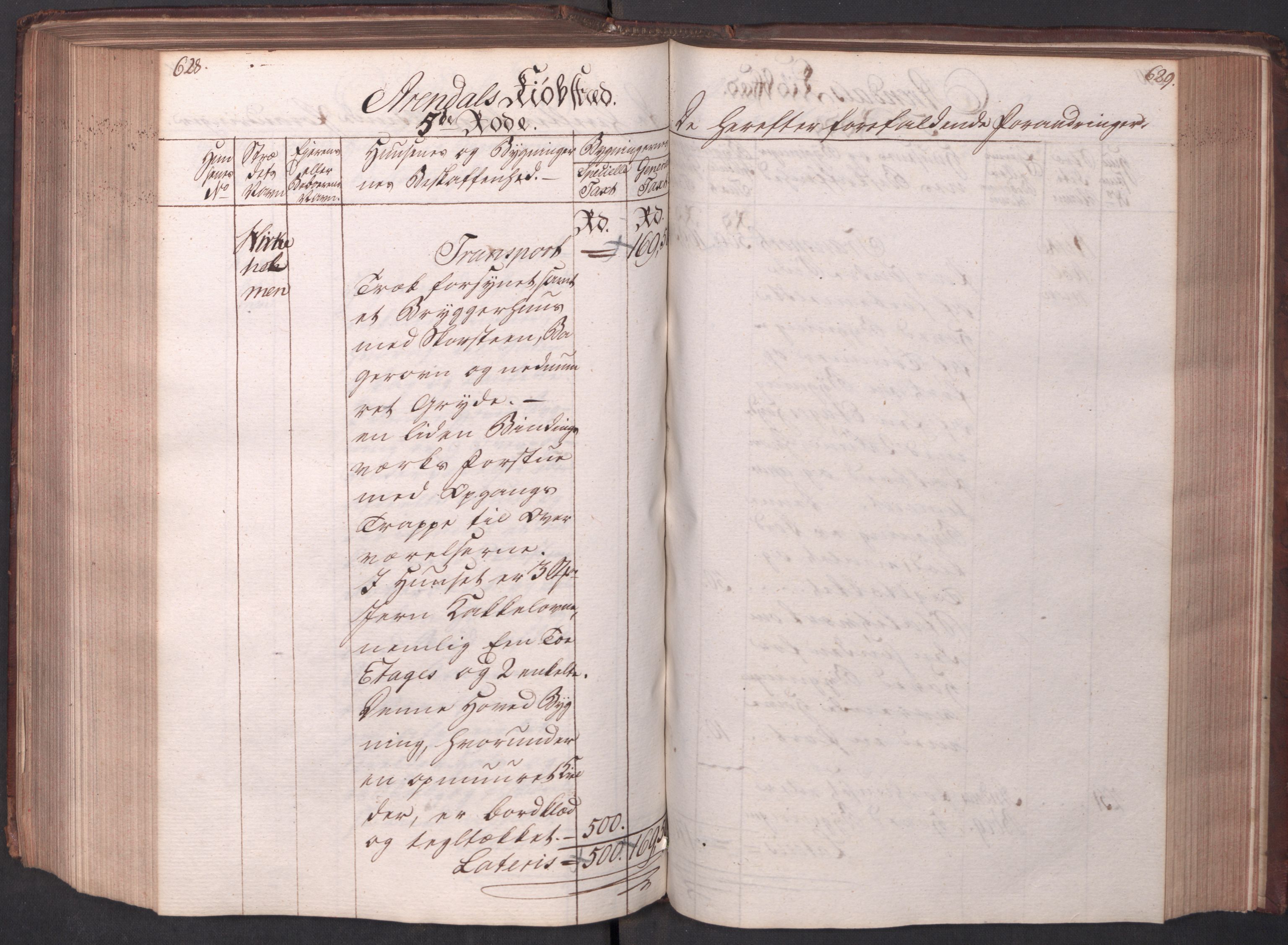 Kommersekollegiet, Brannforsikringskontoret 1767-1814, RA/EA-5458/F/Fa/L0002/0002: Arendal / Branntakstprotokoll, 1797, s. 628-629
