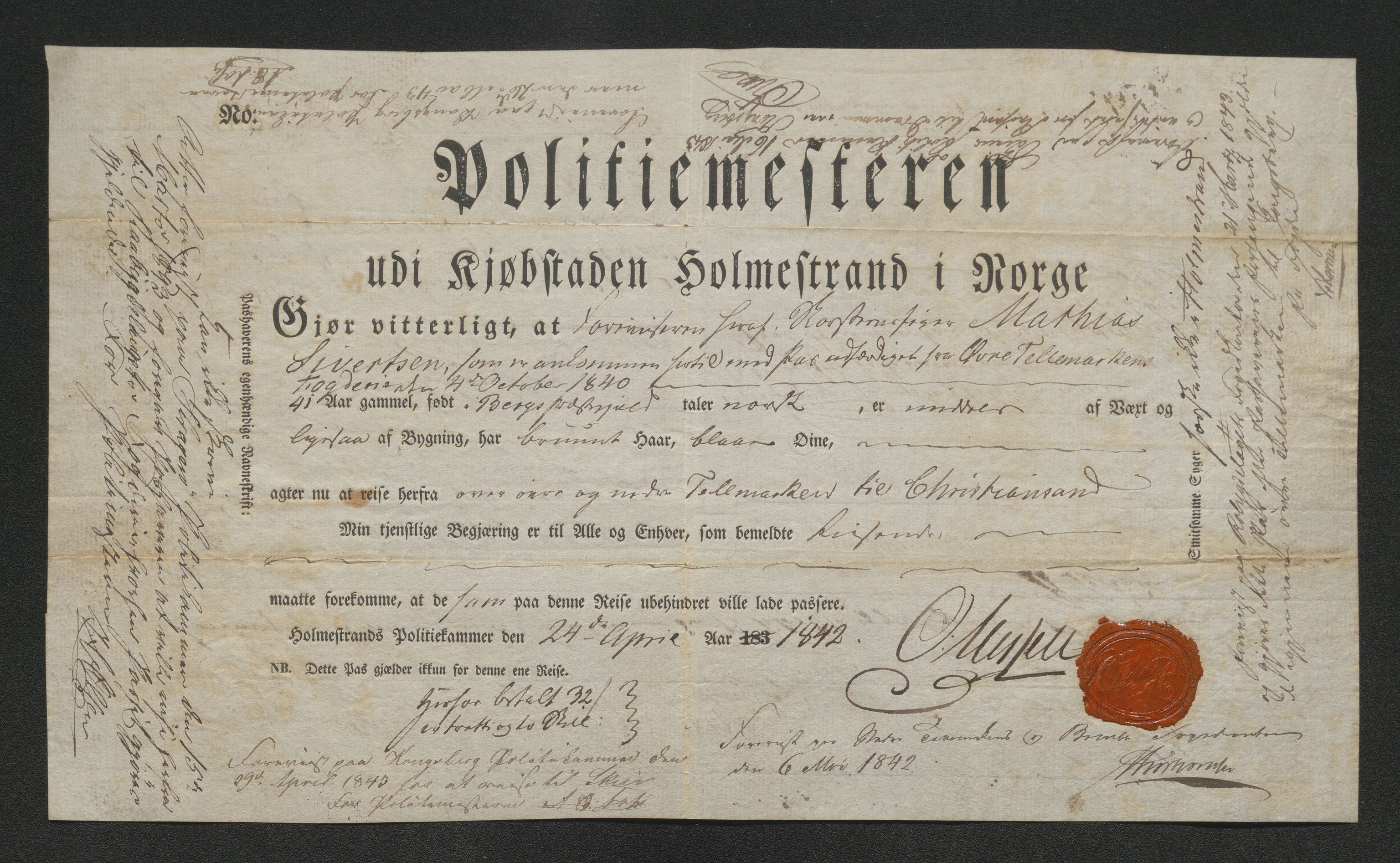 Drammen politikammer, AV/SAKO-A-623/I/Ia/Iab/L0007: Innleverte pass, 1843-1844, s. 140