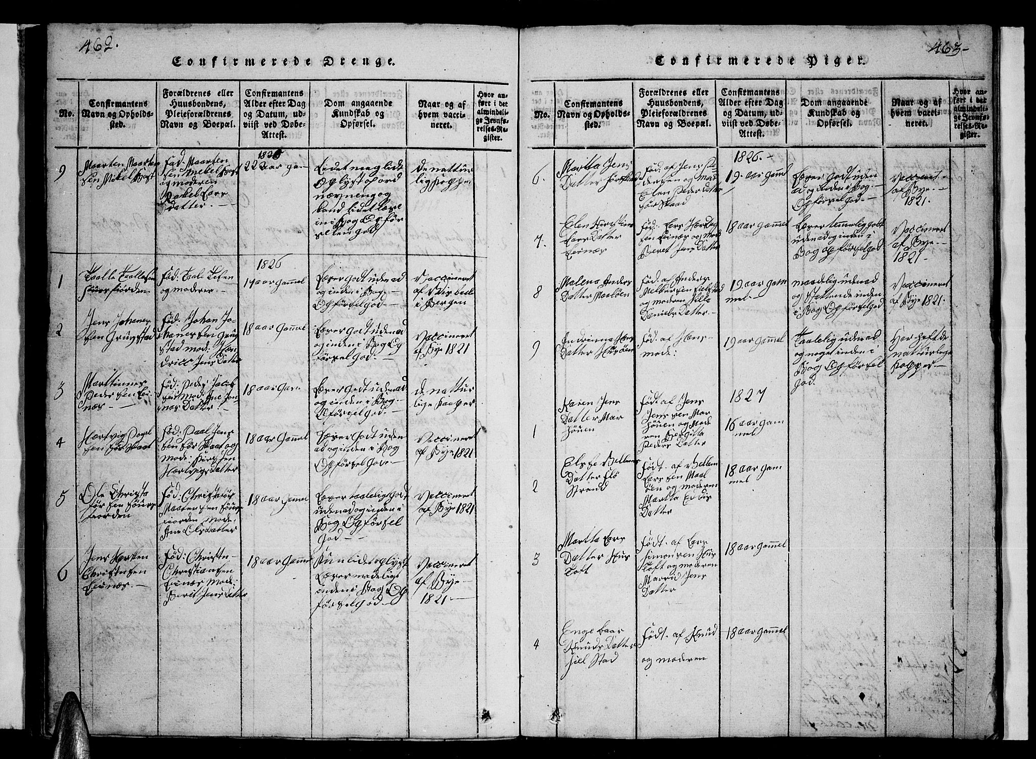 Ministerialprotokoller, klokkerbøker og fødselsregistre - Nordland, AV/SAT-A-1459/857/L0826: Klokkerbok nr. 857C01, 1821-1852, s. 462-463