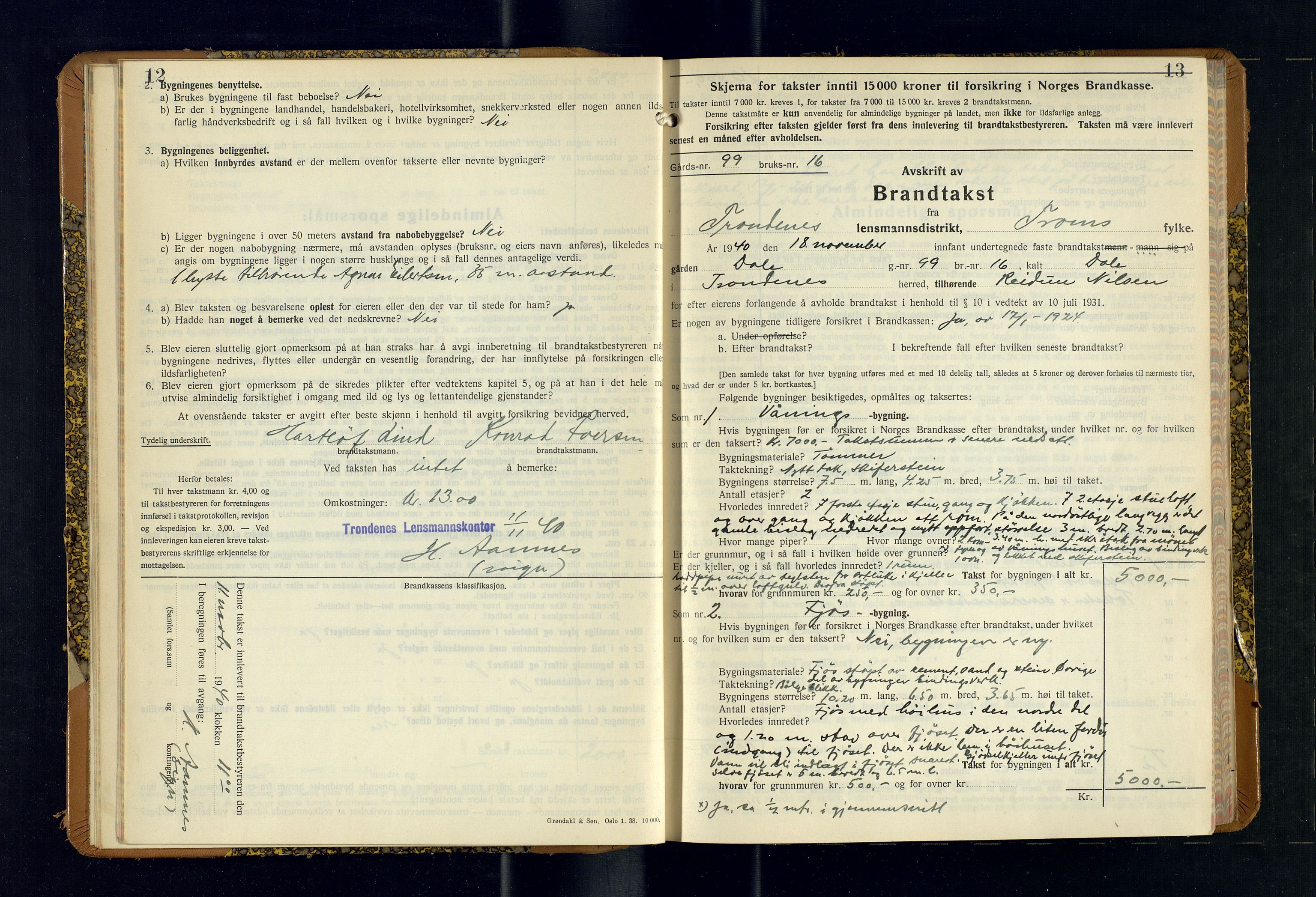 Harstad lensmannskontor, AV/SATØ-SATØ-10/F/Fr/Fra/L0622: Branntakstprotokoll (S), 1940-1945, s. 12-13