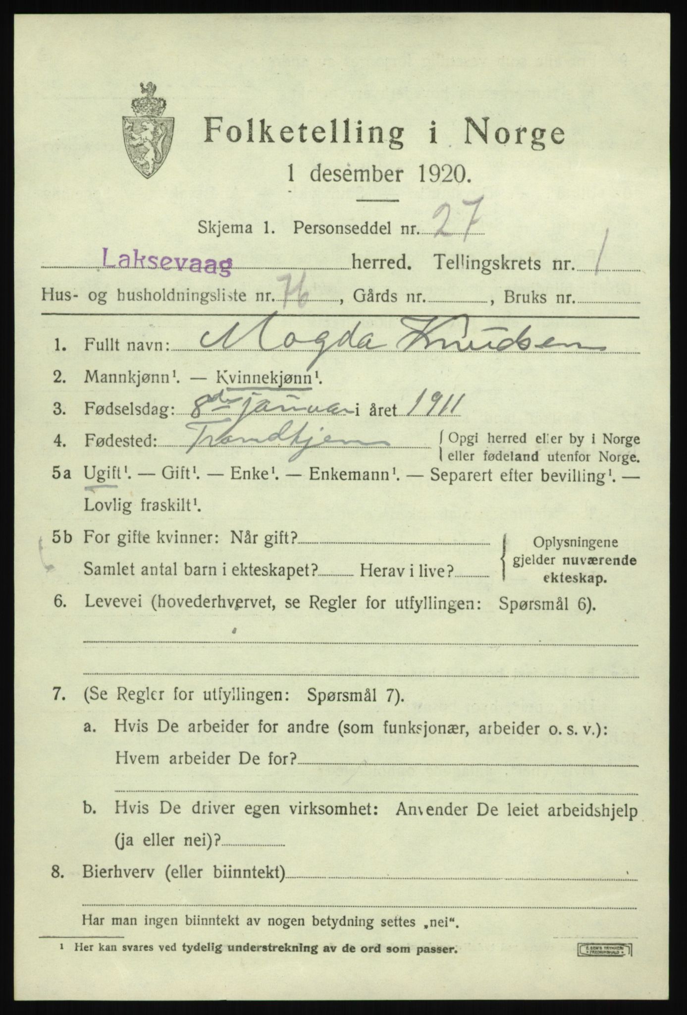 SAB, Folketelling 1920 for 1248 Laksevåg herred, 1920, s. 5272