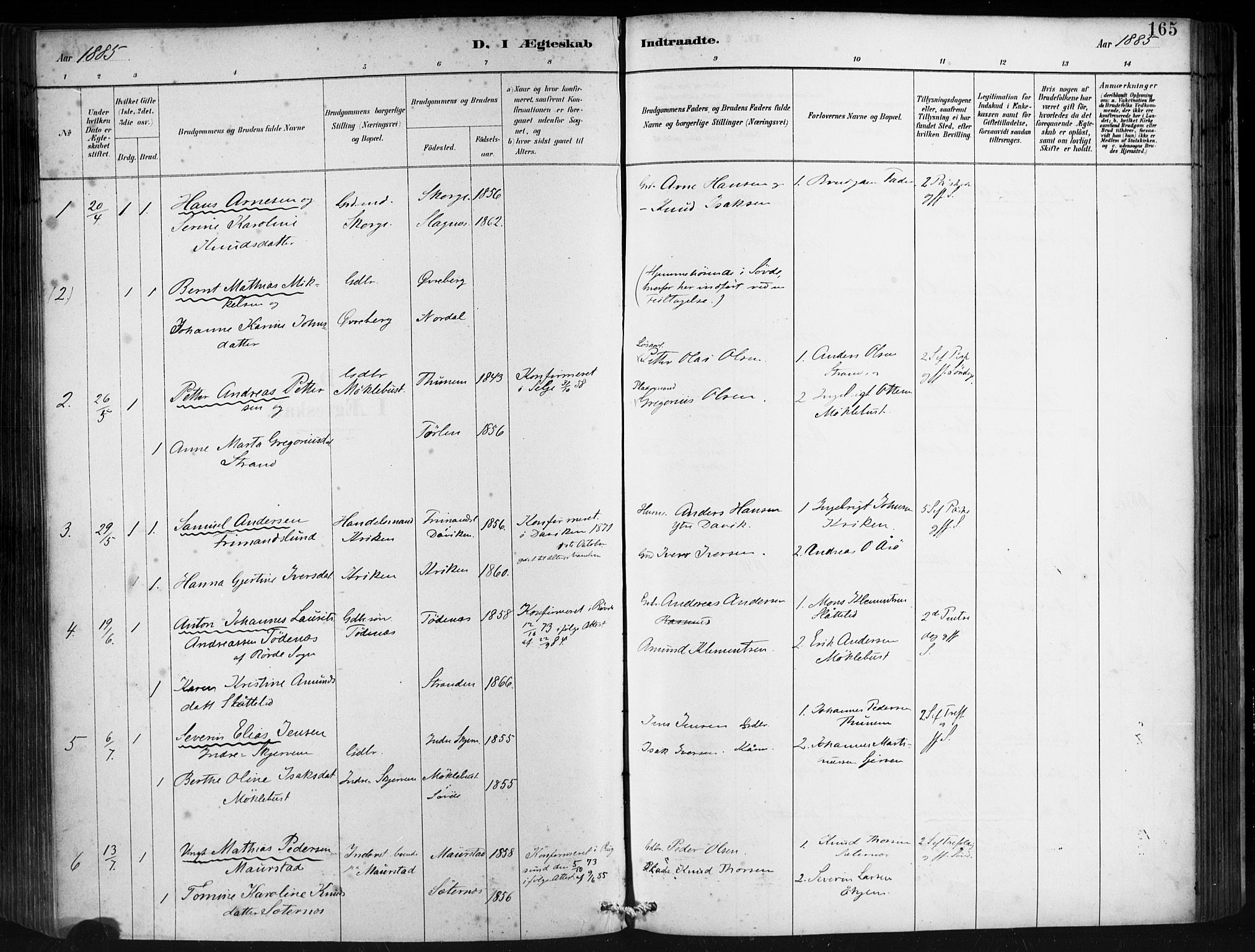 Ministerialprotokoller, klokkerbøker og fødselsregistre - Møre og Romsdal, SAT/A-1454/501/L0008: Ministerialbok nr. 501A08, 1885-1901, s. 165