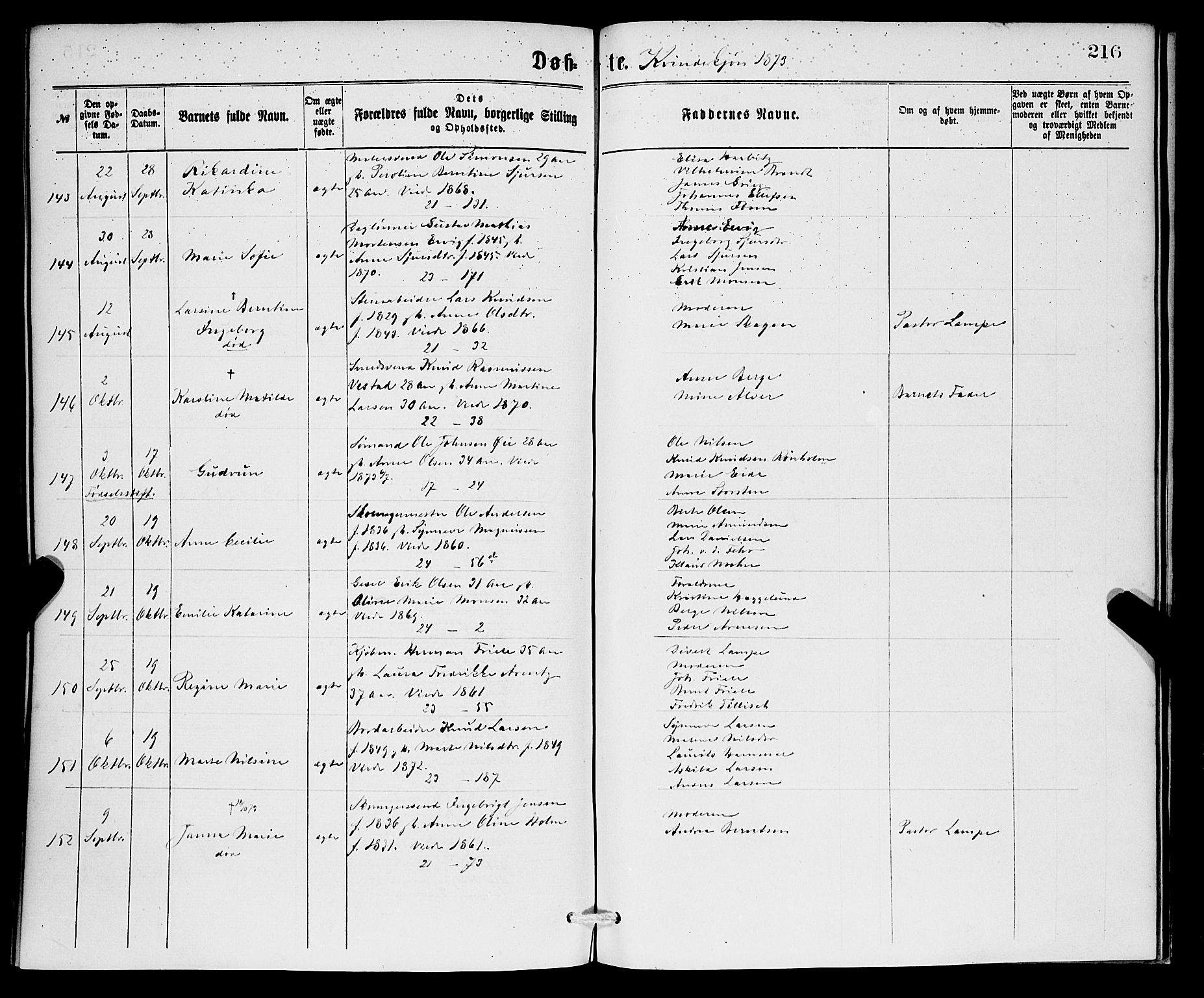 Korskirken sokneprestembete, AV/SAB-A-76101/H/Hab: Klokkerbok nr. B 6, 1869-1874, s. 216