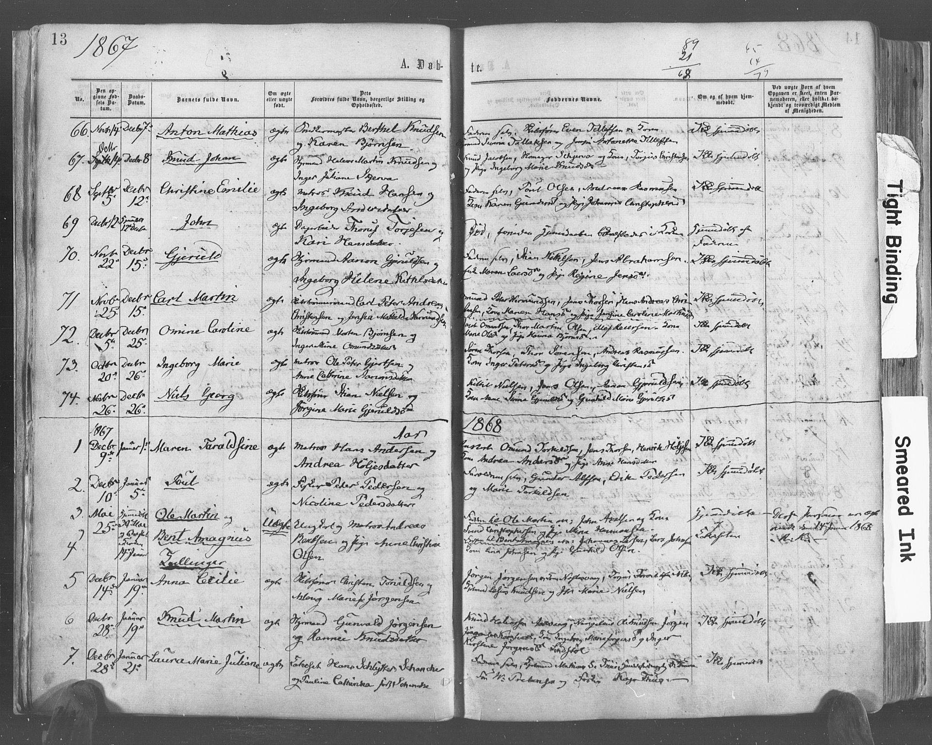 Risør sokneprestkontor, AV/SAK-1111-0035/F/Fa/L0004: Ministerialbok nr. A 4, 1865-1882, s. 13
