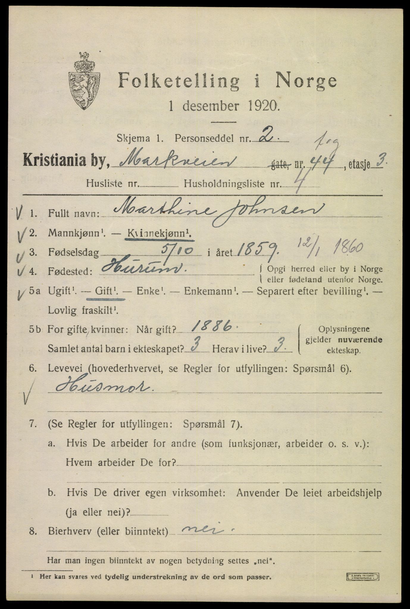 SAO, Folketelling 1920 for 0301 Kristiania kjøpstad, 1920, s. 389485