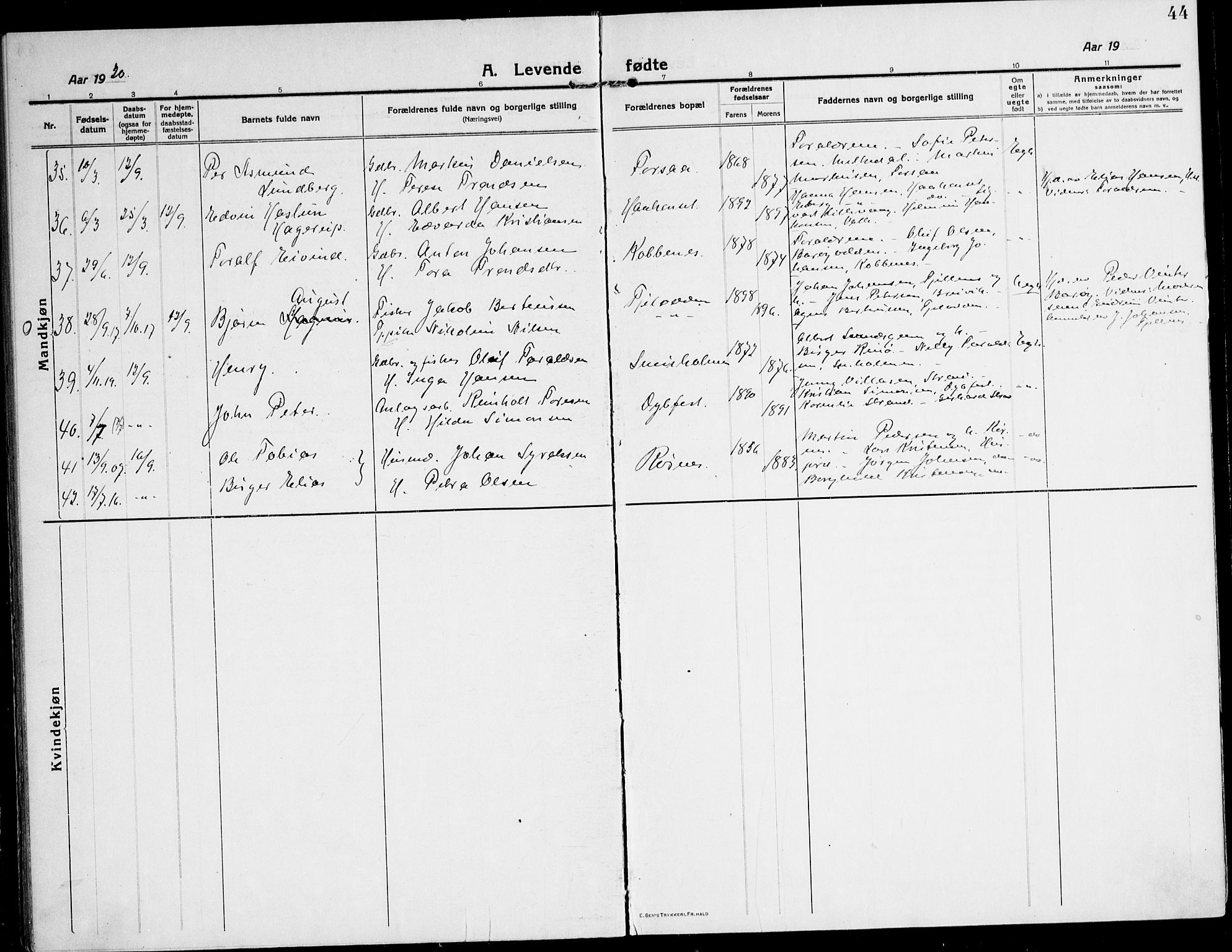 Ministerialprotokoller, klokkerbøker og fødselsregistre - Nordland, AV/SAT-A-1459/872/L1037: Ministerialbok nr. 872A12, 1914-1925, s. 44