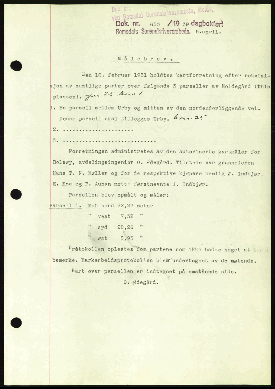 Romsdal sorenskriveri, AV/SAT-A-4149/1/2/2C: Pantebok nr. A6, 1938-1939, Dagboknr: 650/1939