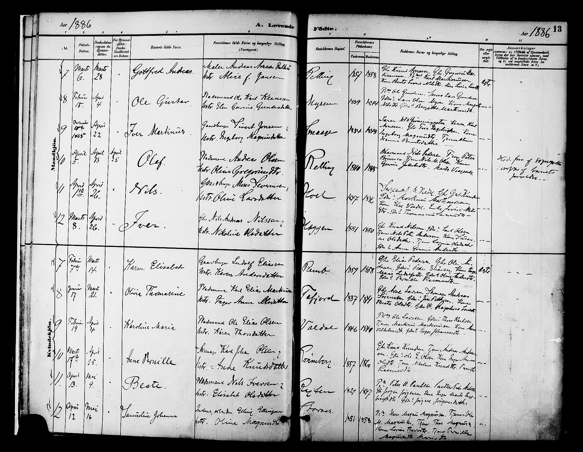 Ministerialprotokoller, klokkerbøker og fødselsregistre - Møre og Romsdal, AV/SAT-A-1454/519/L0255: Ministerialbok nr. 519A14, 1884-1908, s. 13