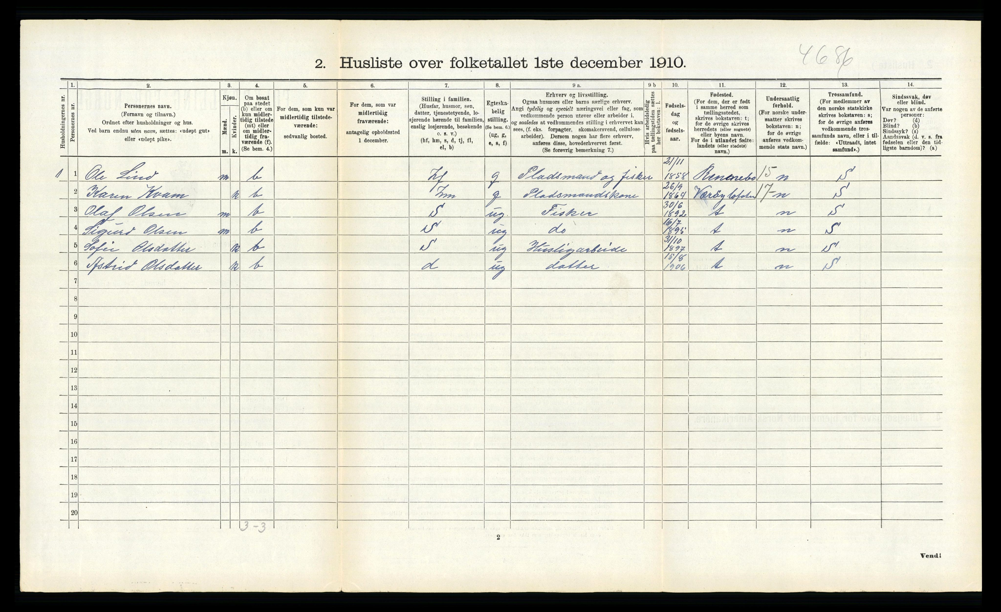 RA, Folketelling 1910 for 1838 Gildeskål herred, 1910, s. 1398