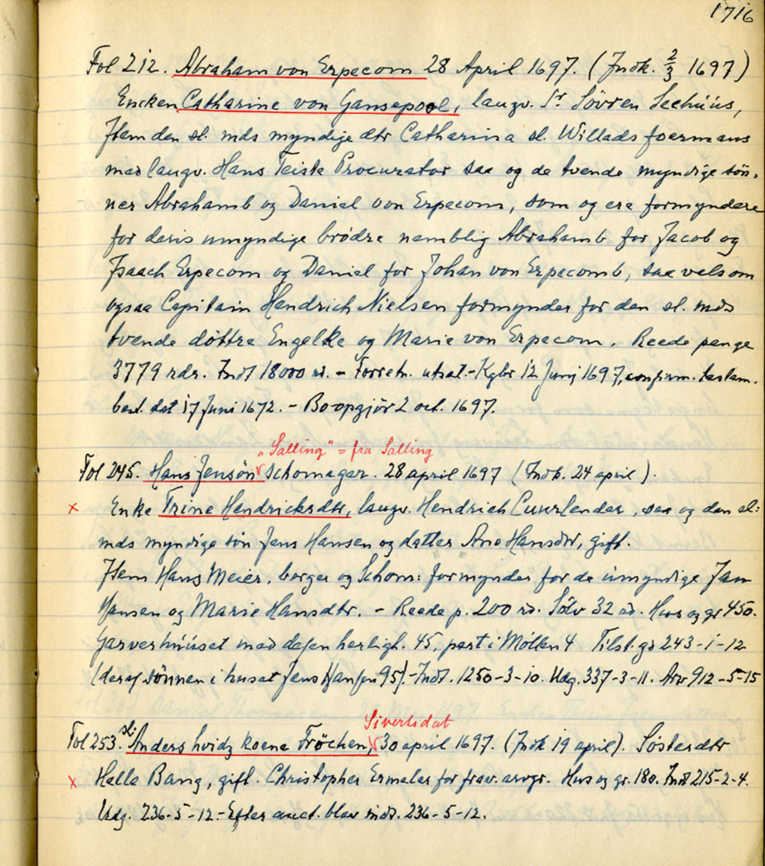 Sollied, Olaf og Thora - samlinger, AV/SAB-SAB/DA-0401/01/L0011/0002: Skifte: Utdrag av registreringsprotokoll / 97 Skifte: utdrag av registreringsprotokoll, 1696-1722, s. 1716