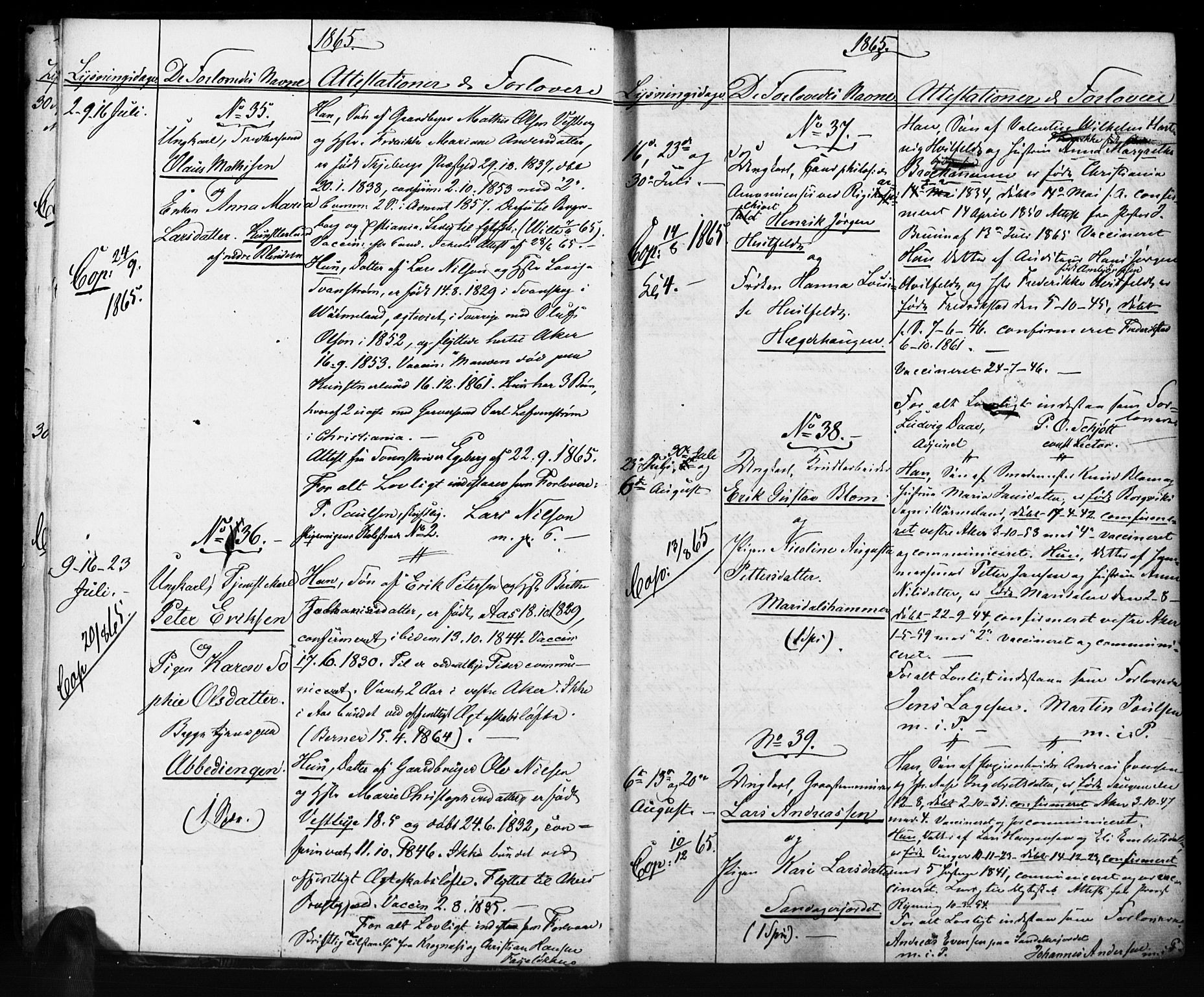 Vestre Aker prestekontor Kirkebøker, AV/SAO-A-10025/H/Ha/L0001: Lysningsprotokoll nr. 1, 1865-1878