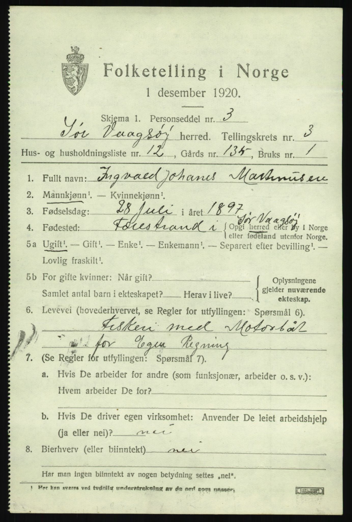 SAB, Folketelling 1920 for 1439 Sør-Vågsøy herred, 1920, s. 1692