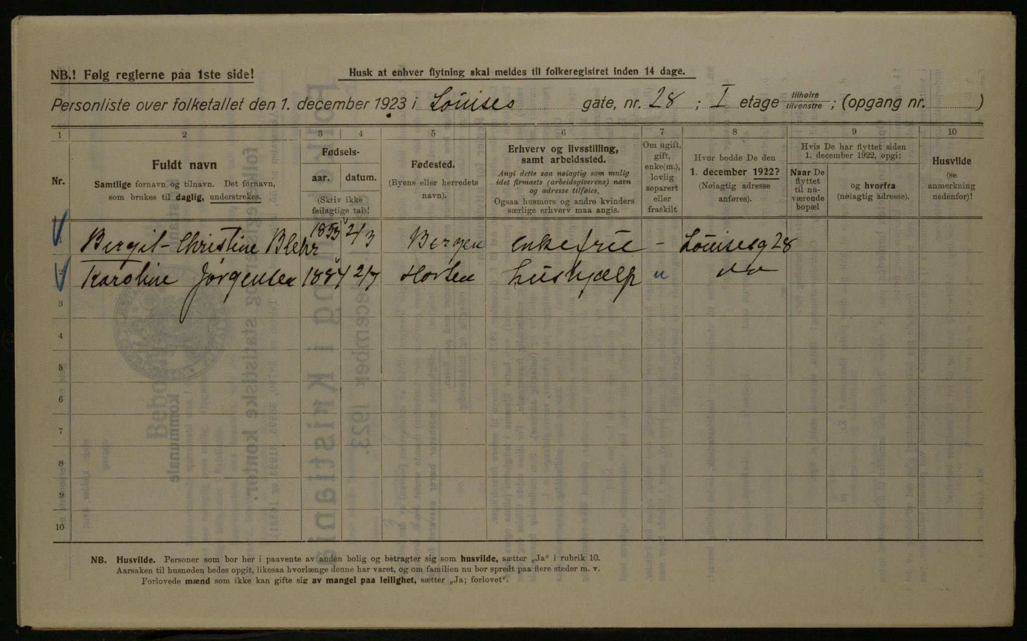 OBA, Kommunal folketelling 1.12.1923 for Kristiania, 1923, s. 64950