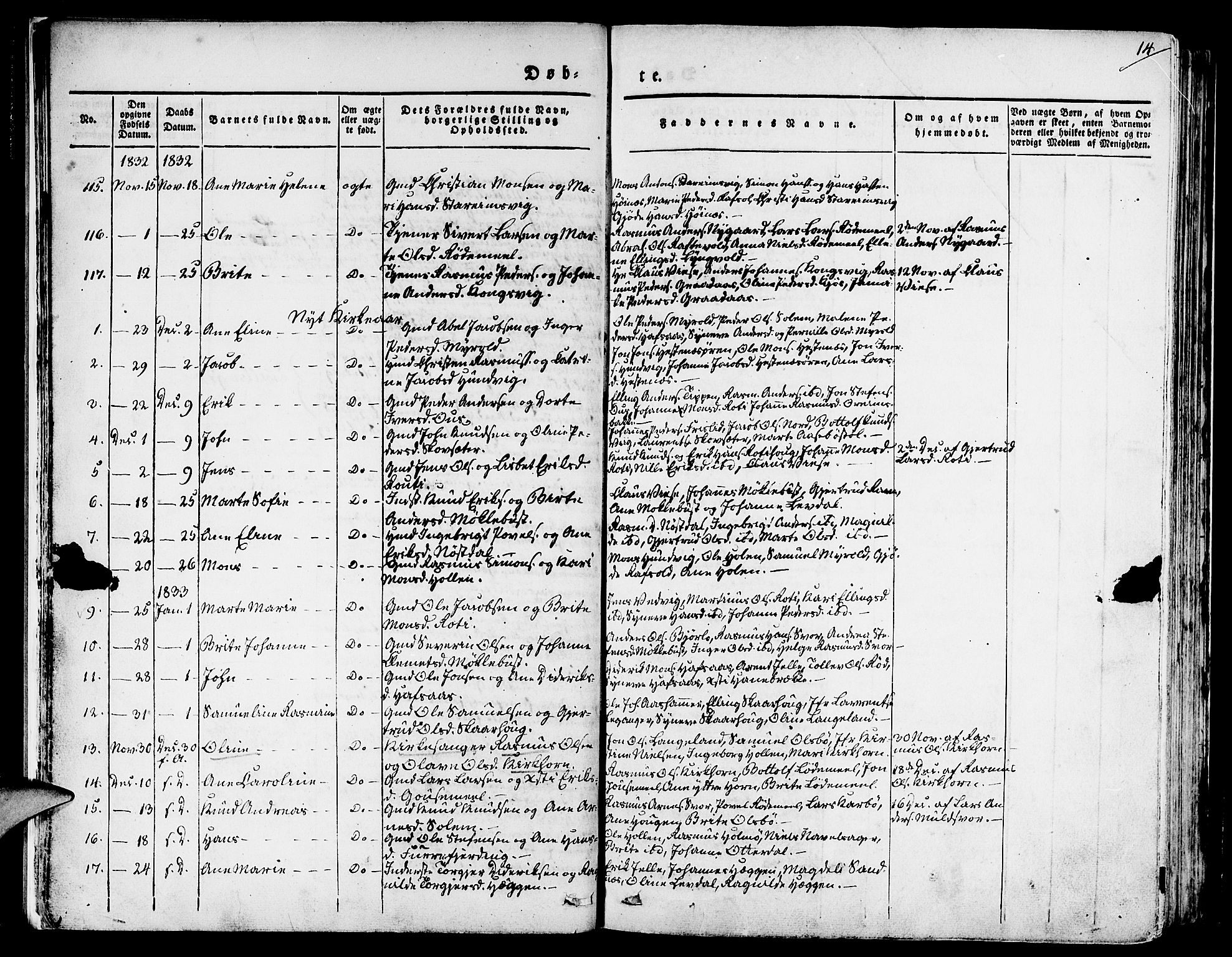 Eid sokneprestembete, AV/SAB-A-82301/H/Haa/Haaa/L0006: Ministerialbok nr. A 6, 1831-1843, s. 14