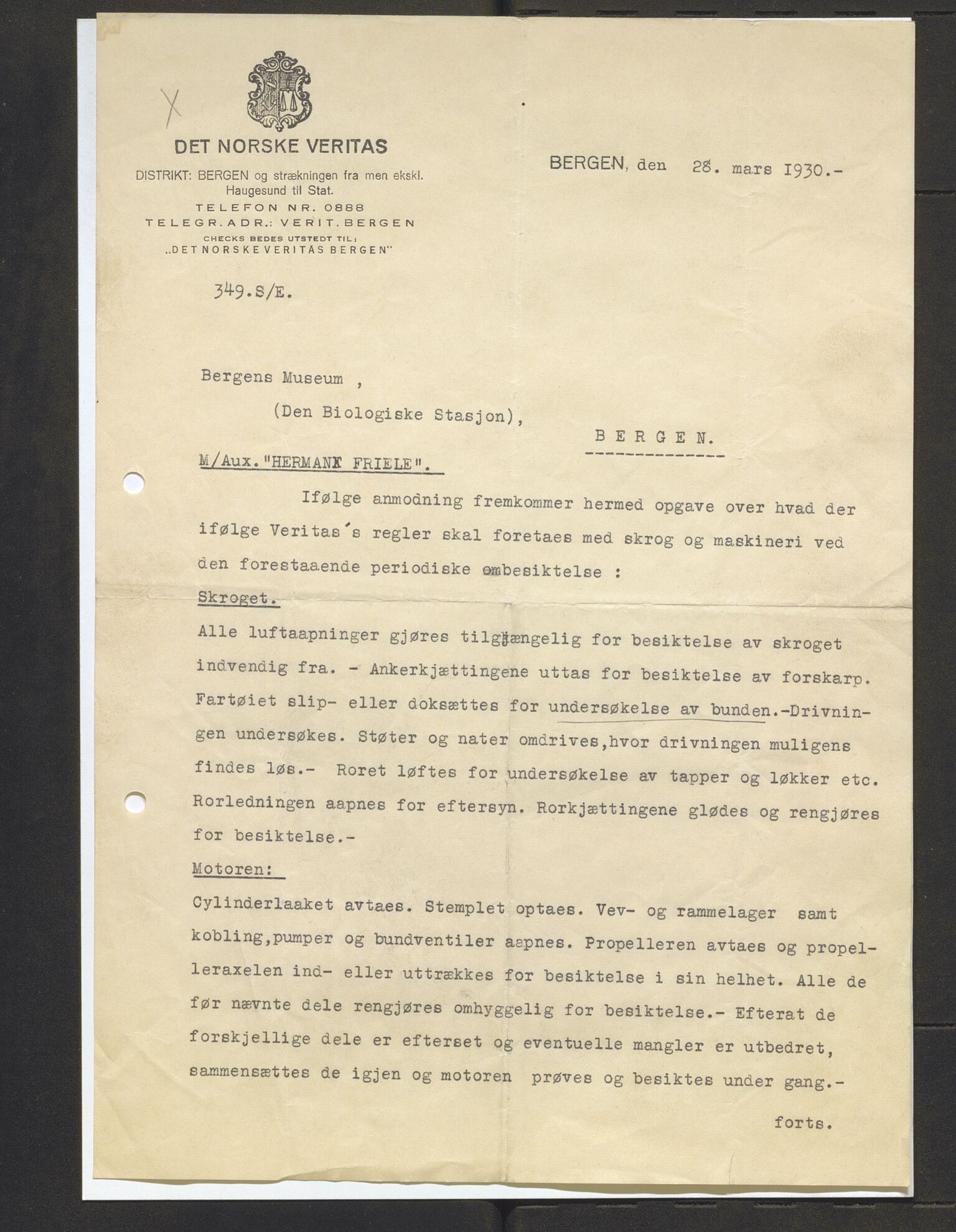 Bergens Museum, AV/SAB-A-17301/13/D/L0002: Korrespondanse , 1928-1940, s. 278