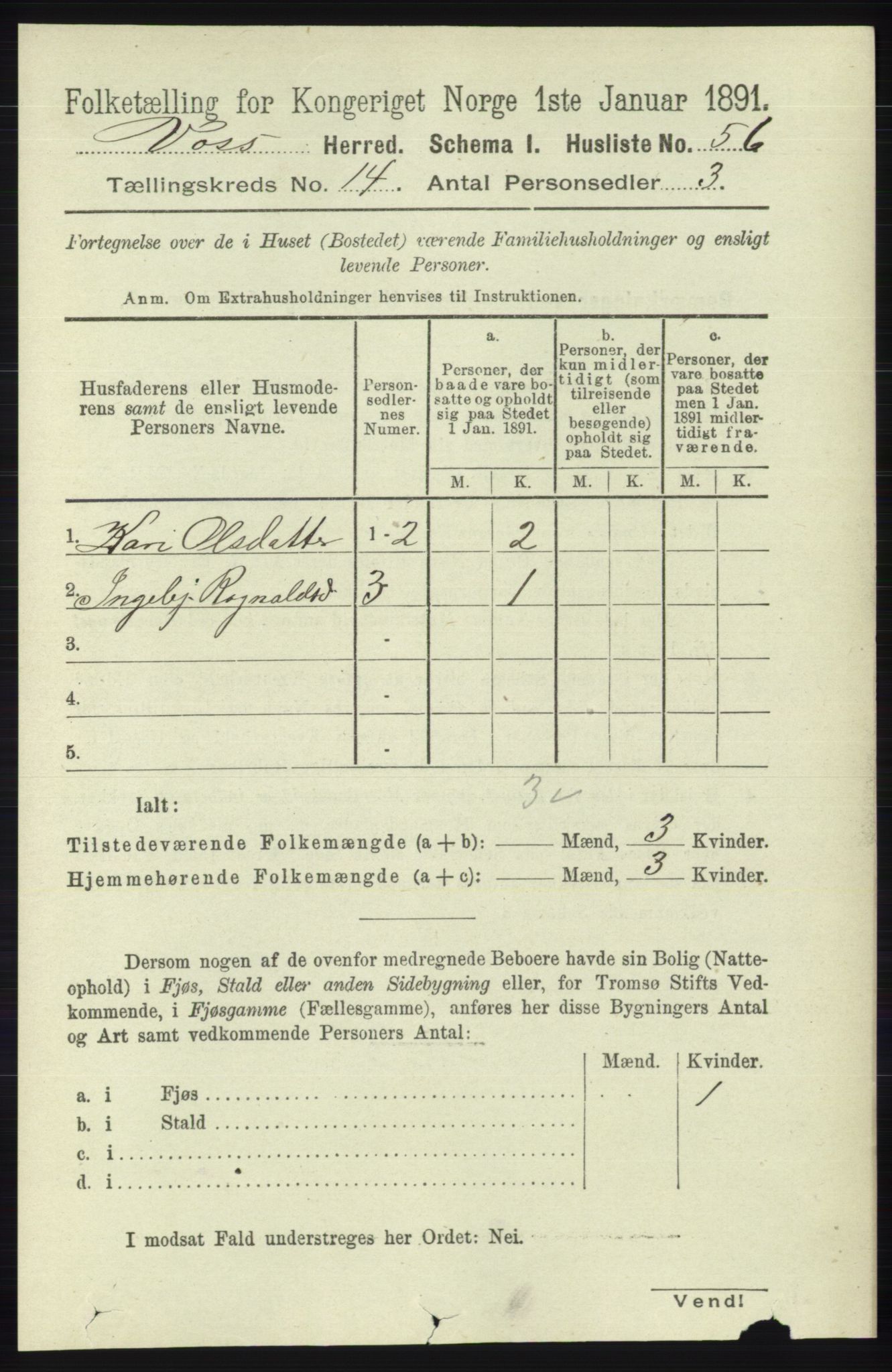 RA, Folketelling 1891 for 1235 Voss herred, 1891, s. 7238