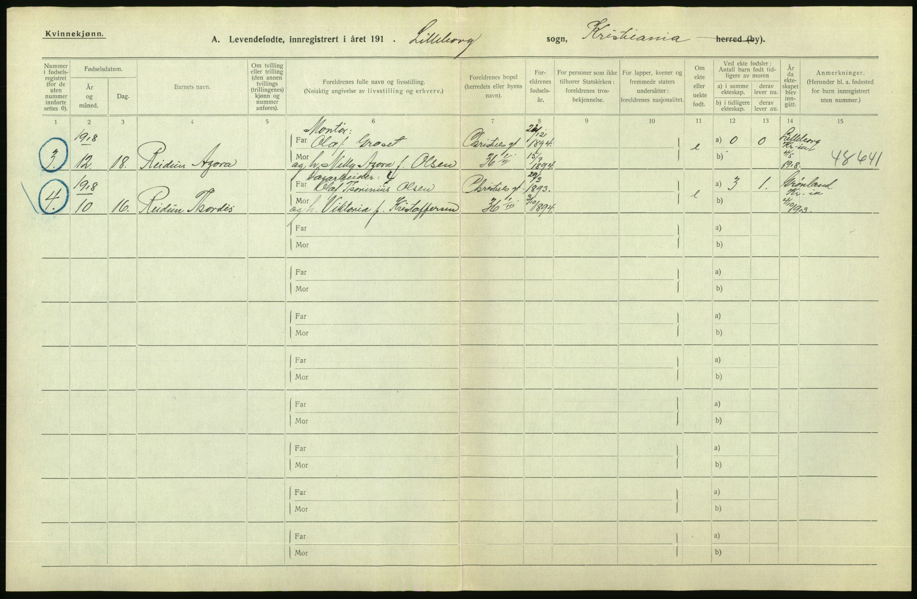 Statistisk sentralbyrå, Sosiodemografiske emner, Befolkning, AV/RA-S-2228/D/Df/Dfb/Dfbi/L0008: Kristiania: Levendefødte menn og kvinner., 1919